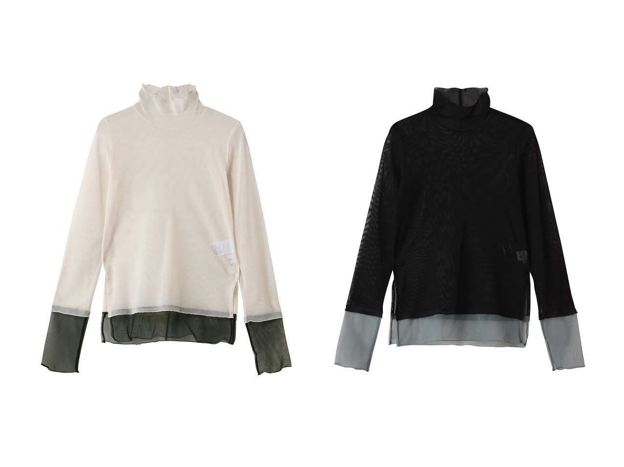 【LANVIN en Bleu/ランバン オン ブルー】のカラーポイントチュールタートル おすすめ人気トレンドファッション通販アイテム インテリア・キッズ・メンズ・レディースファッション・服の通販 founy(ファニー) 　ファッション　Fashion　レディースファッション　Fashion for Women　トップス・カットソー　Cut & Sew Tops　シャツ・ブラウス・オフィスカジュアル　Elegant Blouses & Button-Ups　ロングTシャツ・Tシャツ　Longline T-Shirts & Tees　カットソー・ベーシックTシャツ　Cut-and-Sewn Tops / Stretch Tees & Basics　2025年　2025　2025-2026秋冬・A/W　Autumn/Winter 2025–26 AW25–26　インナー　Innerwear　キャミソール　Camisole, Spaghetti Strap Top　スウェット / スエット　Sweatshirt, Sweatwear　スリーブ　Sleeve, Long Sleeve / Short Sleeve　タートル　Turtleneck, Turtle Collar　チュール　Tulip, Tulip Motif　ロング　Long, Long-Length　A/W・秋冬　Autumn/Winter　ブラウン系　Brown　ブラック系　Black　|ID:crp329100000221006