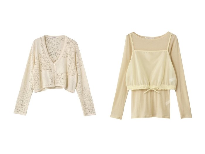 【MIDIUMISOLID/ミディウミソリッド】のcamisole tops ensemble アンサンブル&lace mesh CD カーディガン おすすめ人気トレンドファッション通販アイテム 人気、トレンドファッション・服の通販 founy(ファニー) ファッション Fashion レディースファッション Fashion for Women トップス・カットソー Cut & Sew Tops ニット Knit Tops & Sweaters カーディガン・羽織り Layered Style Cardigans アンサンブルニット Knit Ensembles & Twin Sets シャツ・ブラウス・オフィスカジュアル Elegant Blouses & Button-Ups ロングTシャツ・Tシャツ Longline T-Shirts & Tees カットソー・ベーシックTシャツ Cut-and-Sewn Tops / Stretch Tees & Basics 2025年 2025 2025-2026秋冬・A/W Autumn/Winter 2025–26 AW25–26 カーディガン Cardigan, Knitwear ショート Short, Short Length シンプル Simple, Minimal メッシュ Mesh, Net Fabric レース Lace, Lace Fabric エレガント 上品 Elegant A/W・秋冬 Autumn/Winter |ID:crp329100000221007