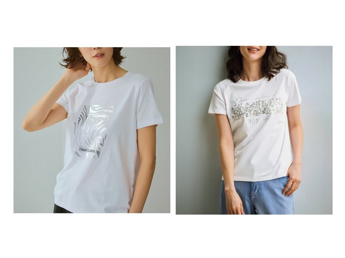 【DoCLASSE/ドゥクラッセ】のメタリックデザインTシャツ おすすめ人気トレンドファッション通販アイテム 人気、トレンドファッション・服の通販 founy(ファニー) 　ファッション　Fashion　レディースファッション　Fashion for Women　トップス・カットソー　Cut & Sew Tops　シャツ・ブラウス・オフィスカジュアル　Elegant Blouses & Button-Ups　ロングTシャツ・Tシャツ　Longline T-Shirts & Tees　カットソー・ベーシックTシャツ　Cut-and-Sewn Tops / Stretch Tees & Basics　なめらか　Smooth, Silky Texture　カットソー　Cut and Sewn Top　グラフィック　Graphic, Graphic Design　プリント　Print, Printed Pattern　エレガント 上品　Elegant　人気　Popular, Best Seller　夏　Summer　|ID:crp329100000221035