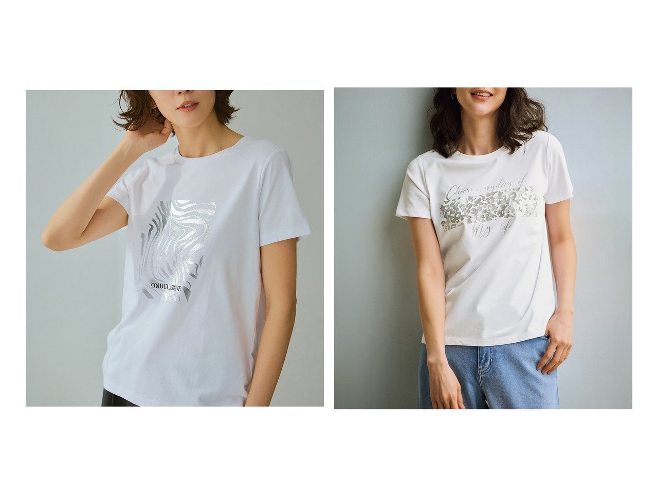 【DoCLASSE/ドゥクラッセ】のメタリックデザインTシャツ おすすめ人気トレンドファッション通販アイテム インテリア・キッズ・メンズ・レディースファッション・服の通販 founy(ファニー) 　ファッション　Fashion　レディースファッション　Fashion for Women　トップス・カットソー　Cut & Sew Tops　シャツ・ブラウス・オフィスカジュアル　Elegant Blouses & Button-Ups　ロングTシャツ・Tシャツ　Longline T-Shirts & Tees　カットソー・ベーシックTシャツ　Cut-and-Sewn Tops / Stretch Tees & Basics　なめらか　Smooth, Silky Texture　カットソー　Cut and Sewn Top　グラフィック　Graphic, Graphic Design　プリント　Print, Printed Pattern　エレガント 上品　Elegant　人気　Popular, Best Seller　夏　Summer　ホワイト系　White　ゴールド系　Gold　シルバー系　Silver　グレー系　Gray　ブルー系　Blue　|ID:crp329100000221035