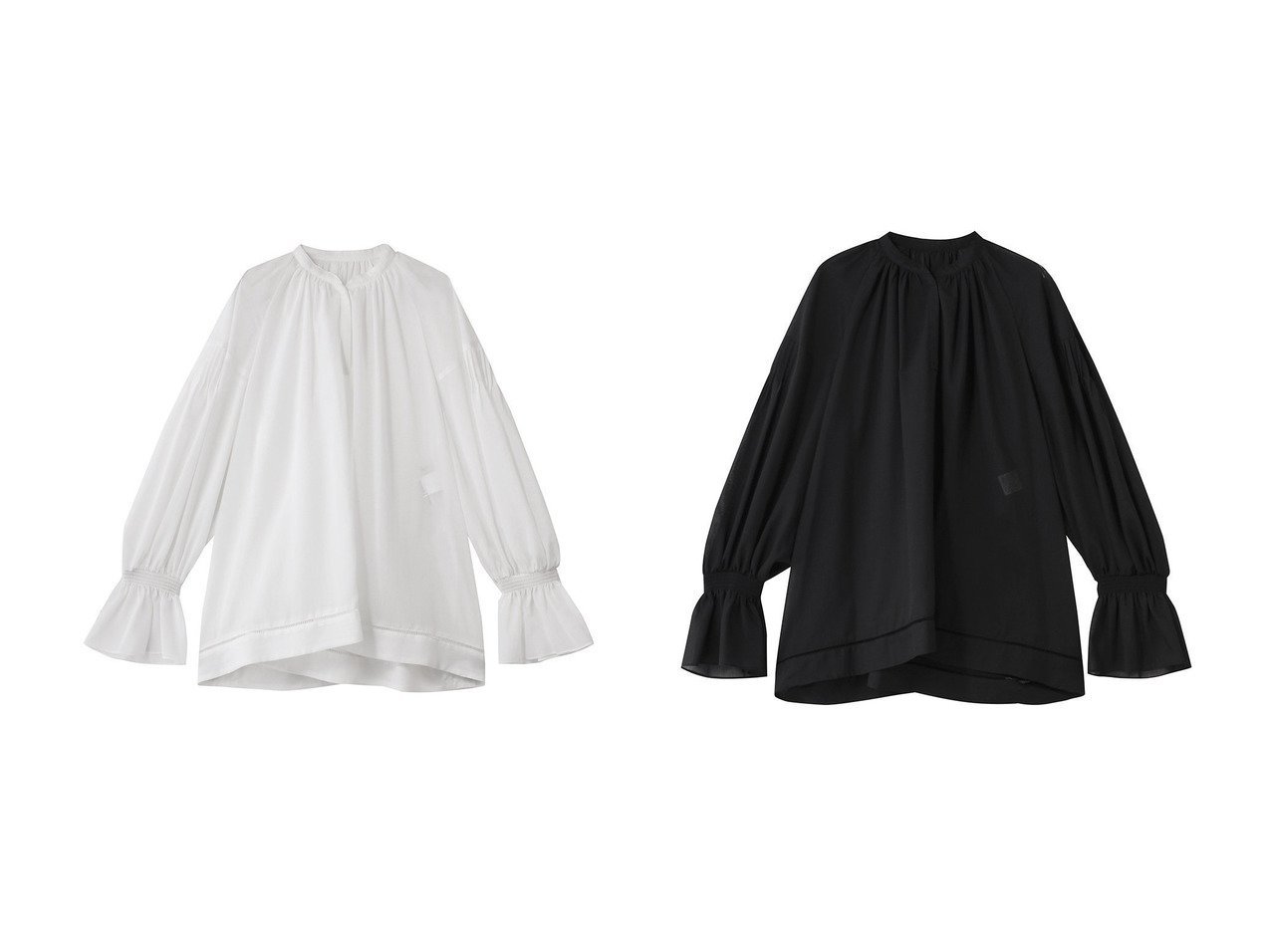 【allureville/アルアバイル】のソフトオーガンジーブラウス おすすめ人気トレンドファッション通販アイテム インテリア・キッズ・メンズ・レディースファッション・服の通販 founy(ファニー) 　ファッション　Fashion　レディースファッション　Fashion for Women　トップス・カットソー　Cut & Sew Tops　シャツ・ブラウス・オフィスカジュアル　Elegant Blouses & Button-Ups　エアリー　Airy Texture　オーガンジー　Organza Fabric　シャーリング　Shirring, Ruched　スリーブ　Sleeve, Long Sleeve / Short Sleeve　ヘムライン　Hemline, Bottom Cut　ボトム　Bottoms, Lower Wear　ロング　Long, Long-Length　エレガント 上品　Elegant　新作・新入荷　New Arrivals / New In　ホワイト系　White　ブラック系　Black　|ID:crp329100000221132