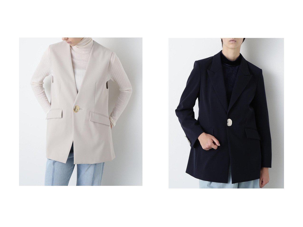 【hueLe Museum/ヒューエルミュージアム】の【STUMBLY】Metal Button Gilet&【STUMBLY】Belted Metal Button Jacket おすすめ人気トレンドファッション通販アイテム インテリア・キッズ・メンズ・レディースファッション・服の通販 founy(ファニー) 　ファッション　Fashion　レディースファッション　Fashion for Women　アウター　Coat / Outerwear Collection　レディースジャケット・軽アウター　Jackets　おすすめ　Recommended / Our Picks　コンパクト　Compact, Small Size　ジャケット　Jacket, Outerwear　ストレッチ　Stretch, Stretchy Fabric　スリット　Slit, Slit Detail　セットアップ　Set-Up, Coordinated Outfit　ドレープ　Drape, Draping Fabric　フロント　Front, Front Design　メタル　Metal, Metal Parts　新作・新入荷　New Arrivals / New In　ブラック系　Black　ベージュ系　Beige　ブルー系　Blue　|ID:crp329100000221231