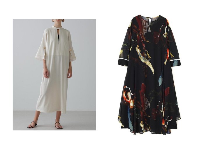 【ADORE/アドーア】のシックアンドシンカチオンツイルワンピース&メルティングプリントワンピース おすすめ人気トレンドファッション通販アイテム 人気、トレンドファッション・服の通販 founy(ファニー) 　ファッション　Fashion　レディースファッション　Fashion for Women　ワンピース　Dresses　チュニック　Tunic Tops & Dresses　おすすめ　Recommended / Our Picks　シアー　Sheer, See-Through　ストレッチ　Stretch, Stretchy Fabric　スリーブ　Sleeve, Long Sleeve / Short Sleeve　チュニック　Tunic, Long Top　ロング　Long, Long-Length　|ID:crp329100000221243