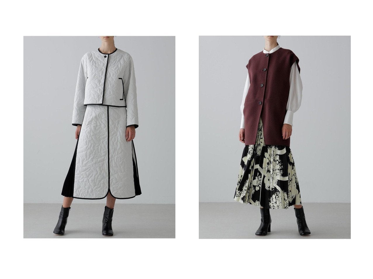 【ADORE/アドーア】のグラフィティキルティングジャケット&ソリッドウールリバーノーカラージレ おすすめ人気トレンドファッション通販アイテム インテリア・キッズ・メンズ・レディースファッション・服の通販 founy(ファニー) 　ファッション　Fashion　レディースファッション　Fashion for Women　アウター　Coat / Outerwear Collection　レディースジャケット・軽アウター　Jackets　コクーン　Cocoon, Cocoon Silhouette　シンプル　Simple, Minimal　ジャケット　Jacket, Outerwear　フロント　Front, Front Design　リバーシブル　Reversible, Two-Sided　おすすめ　Recommended / Our Picks　キルティング　Quilted, Quilting　グログラン　Grosgrain, Grosgrain Ribbon　ショート　Short, Short Length　セットアップ　Set-Up, Coordinated Outfit　タフタ　Taffeta, Structured Fabric　パイピング　Piping, Trim Design　ブルゾン　Blouson, Bomber Jacket　ベージュ系　Beige　パープル系　Purple　ホワイト系　White　|ID:crp329100000221247