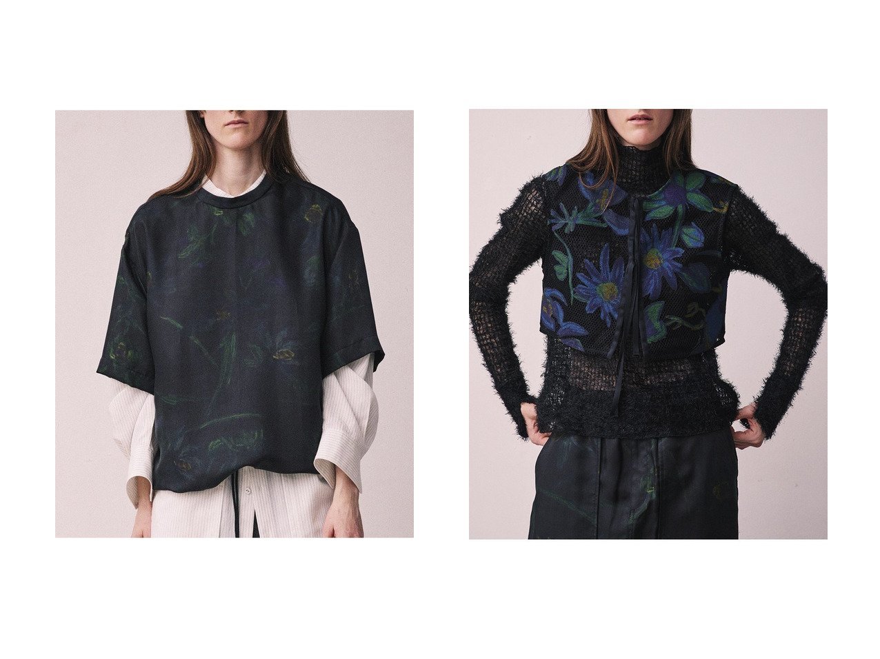 【near.nippon/ニアー ニッポン】のボタニカルプリント オーバーTシャツ&シアーファーチュール ハイネックトップス おすすめ人気トレンドファッション通販アイテム インテリア・キッズ・メンズ・レディースファッション・服の通販 founy(ファニー) 　ファッション　Fashion　レディースファッション　Fashion for Women　トップス・カットソー　Cut & Sew Tops　シャツ・ブラウス・オフィスカジュアル　Elegant Blouses & Button-Ups　ロングTシャツ・Tシャツ　Longline T-Shirts & Tees　カットソー・ベーシックTシャツ　Cut-and-Sewn Tops / Stretch Tees & Basics　ニット　Knit Tops & Sweaters　カジュアルプルオーバー・ニットトップス　Pullovers & Knit Tops / Casual Pullovers　2025年　2025　2025-2026秋冬・A/W　Autumn/Winter 2025–26 AW25–26　なめらか　Smooth, Silky Texture　インナー　Innerwear　カットソー　Cut and Sewn Top　キュプラ　Cupro, Eco Fabric　コクーン　Cocoon, Cocoon Silhouette　ショート　Short, Short Length　スリーブ　Sleeve, Long Sleeve / Short Sleeve　ツイル　Twist, Twisted Detail　ドローコード　Drawcord, Drawstring Cord　ハイネック　High Neck, Mock Neck　フォーマル　Formal, Dressy　ボタニカル　Botanical, Floral Pattern　マニッシュ　Mannish, Boyish　リラックス　Relax, Relaxed Fit　エレガント 上品　Elegant　A/W・秋冬　Autumn/Winter　ブラック系　Black　|ID:crp329100000221297