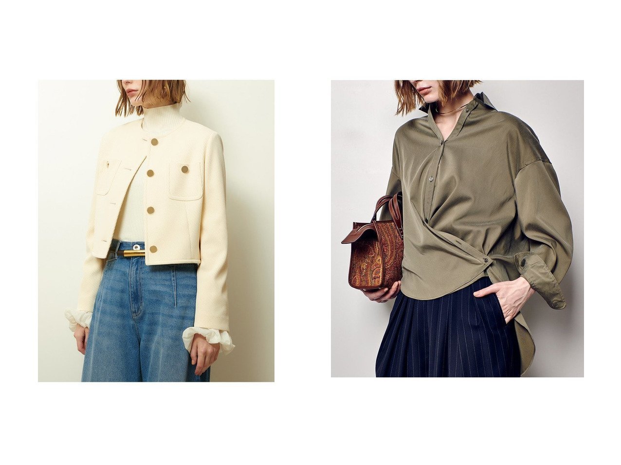 【allureville/アルアバイル】のフィブリルカシュクールシャツ&ダンボールジャージノーカラージャケット おすすめ人気トレンドファッション通販アイテム インテリア・キッズ・メンズ・レディースファッション・服の通販 founy(ファニー) 　ファッション　Fashion　レディースファッション　Fashion for Women　アウター　Coat / Outerwear Collection　レディースジャケット・軽アウター　Jackets　ノーカラージャケット / シンプル上品コーデ　Collarless Jackets　トップス・カットソー　Cut & Sew Tops　シャツ・ブラウス・オフィスカジュアル　Elegant Blouses & Button-Ups　2025年　2025　2025-2026秋冬・A/W　Autumn/Winter 2025–26 AW25–26　ジャケット　Jacket, Outerwear　リラックス　Relax, Relaxed Fit　ロング　Long, Long-Length　エレガント 上品　Elegant　冬　Winter / This Winter　A/W・秋冬　Autumn/Winter　おすすめ　Recommended / Our Picks　インナー　Innerwear　カシュクール　Wrap Design　シアー　Sheer, See-Through　スリーブ　Sleeve, Long Sleeve / Short Sleeve　セットアップ　Set-Up, Coordinated Outfit　タートルネック　Turtleneck, High Neck　バランス　Balance, Style Balance　ビンテージ　Vintage, Retro Style　ボトム　Bottoms, Lower Wear　秋　Autumn　羽織　Haori, Light Jacket　長袖　Long Sleeve, Full Sleeve　イエロー系　Yellow　ベージュ系　Beige　ブルー系　Blue　グリーン系　Green　|ID:crp329100000221302