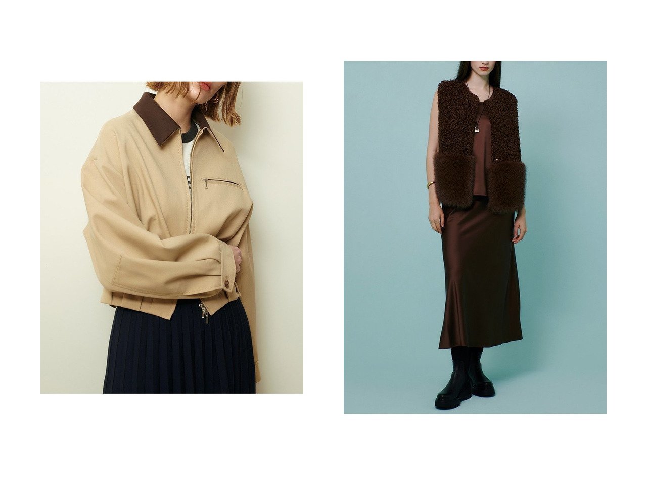 【allureville/アルアバイル】のフェイクボアコンビニットジレ&ステンカラーブルゾン おすすめ人気トレンドファッション通販アイテム インテリア・キッズ・メンズ・レディースファッション・服の通販 founy(ファニー) 　ファッション　Fashion　レディースファッション　Fashion for Women　アウター　Coat / Outerwear Collection　レディースジャケット・軽アウター　Jackets　ブルゾンジャケット・スポーティアウター　Blouson Jackets　2025年　2025　2025-2026秋冬・A/W　Autumn/Winter 2025–26 AW25–26　ジャケット　Jacket, Outerwear　トレンド　Trend, Trending Now　ブルゾン　Blouson, Bomber Jacket　A/W・秋冬　Autumn/Winter　ベージュ系　Beige　イエロー系　Yellow　|ID:crp329100000221326