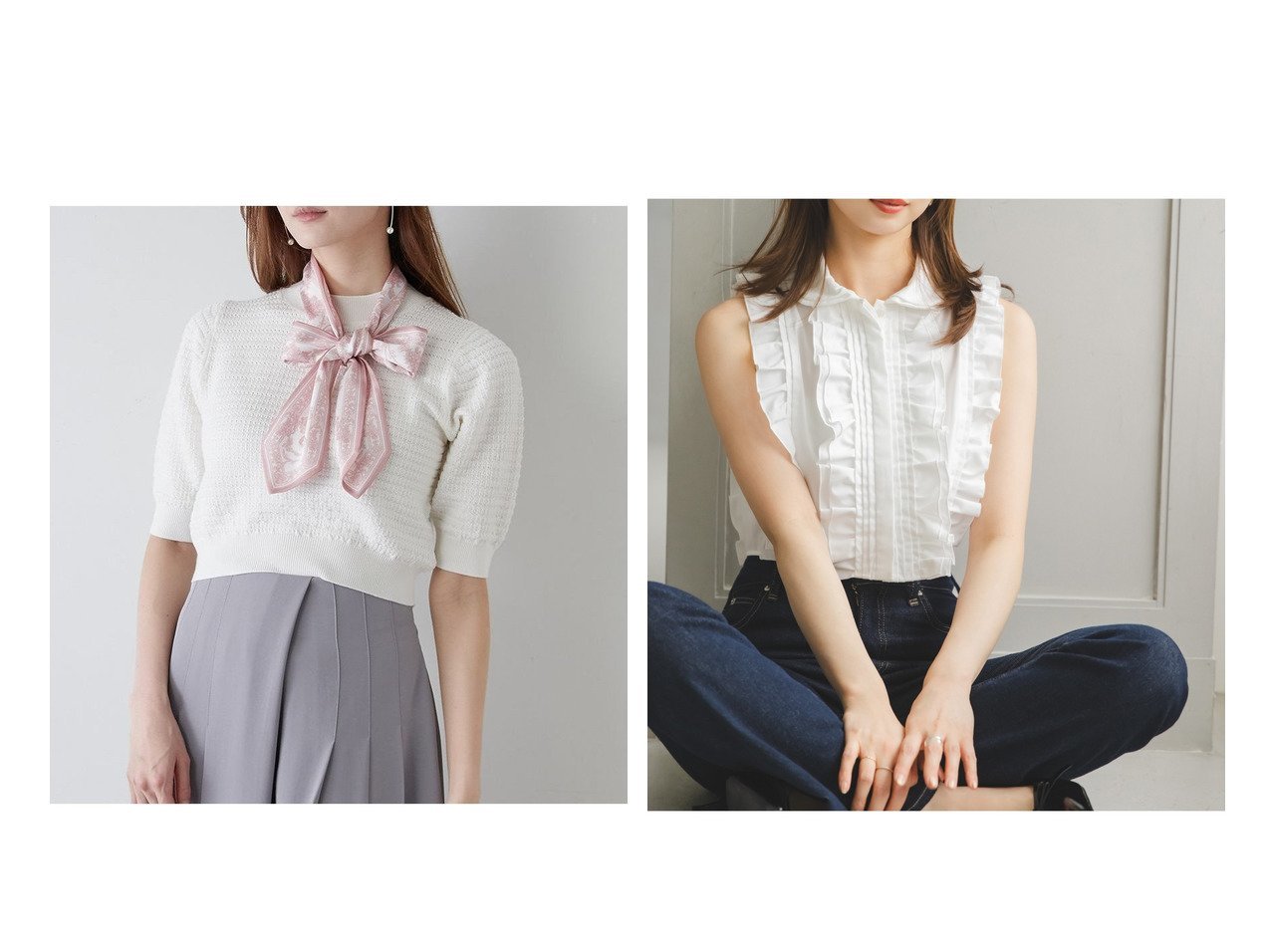 【SNIDEL/スナイデル】のノースリクロップドフリルシャツ&スカーフ付きニットプルオーバー おすすめ人気トレンドファッション通販アイテム インテリア・キッズ・メンズ・レディースファッション・服の通販 founy(ファニー) 　ファッション　Fashion　レディースファッション　Fashion for Women　トップス・カットソー　Cut & Sew Tops　ニット　Knit Tops & Sweaters　カジュアルプルオーバー・ニットトップス　Pullovers & Knit Tops / Casual Pullovers　シャツ・ブラウス・オフィスカジュアル　Elegant Blouses & Button-Ups　アクセサリー　Fashion Accessories　エレガント 上品　Elegant　オレンジ　Orange　クラシック　Classic, Timeless Style　コンパクト　Compact, Small Size　スカーフ　Scarf, Neckwear　トレンド　Trend, Trending Now　ボタニカル　Botanical, Floral Pattern　ボーダー　Border, Stripe　おすすめ　Recommended / Our Picks　ウェーブ　Wavy Pattern　クロップド　Cropped, Short Length　チェック　Check, Plaid, Tartan　バランス　Balance, Style Balance　フリル　Frill, Ruffle　フロント　Front, Front Design　ミニスカート　Mini Skirt, Short Skirt　ワイド　Wide, Wide Fit　今季　This Season, Current Season　|ID:crp329100000221338