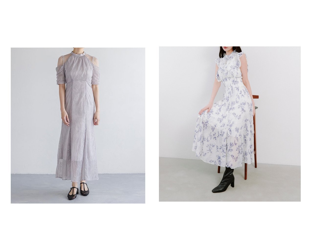 【SNIDEL/スナイデル】の【00サイズあり】プリントプリーツシャーリングワンピース&シアーショルダーレースドレス おすすめ人気トレンドファッション通販アイテム インテリア・キッズ・メンズ・レディースファッション・服の通販 founy(ファニー) 　ファッション　Fashion　レディースファッション　Fashion for Women　ワンピース　Dresses　フォーマル・パーティードレス・結婚式用ドレス　Elegant & Casual Dresses　ウェーブ　Wavy Pattern　エレガント 上品　Elegant　今季　This Season, Current Season　チュール　Tulip, Tulip Motif　デコルテ　Décolleté, Neckline　ドット　Polka Dot, Dot Pattern　ドレス　Dress, One-Piece　フレア　Flare, Flared　無地　Plain, Solid Color　レース　Lace, Lace Fabric　ロマンティック　Romantic, Feminine Style　おすすめ　Recommended / Our Picks　|ID:crp329100000221339