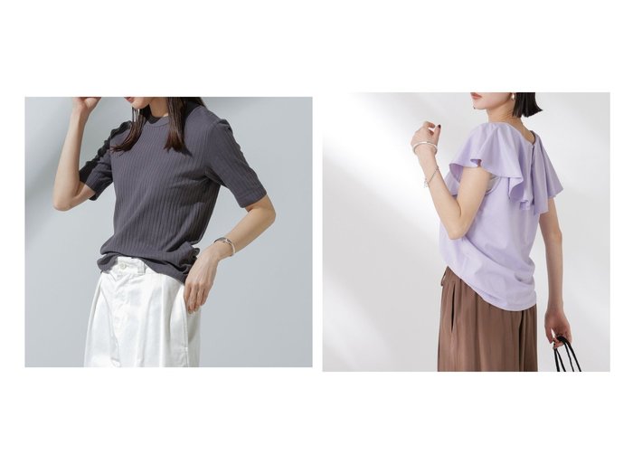 【nano universe/ナノ ユニバース】のAnti Soaked 汗染み防止 クルーネックリブTシャツ&ラッフルカラーカットノースリーブトップス おすすめ人気トレンドファッション通販アイテム 人気、トレンドファッション・服の通販 founy(ファニー) 　ファッション　Fashion　レディースファッション　Fashion for Women　トップス・カットソー　Cut & Sew Tops　シャツ・ブラウス・オフィスカジュアル　Elegant Blouses & Button-Ups　ロングTシャツ・Tシャツ　Longline T-Shirts & Tees　キャミソール&ノースリーブ　Camisoles & Sleeveless Tops　コンパクト　Compact, Small Size　今季　This Season, Current Season　吸水　Absorbent, Quick-Dry　シンプル　Simple, Minimal　ストレート　Straight, Straight Cut　定番　Standard, Basic Item　ノースリーブ　Sleeveless, No-Sleeve　人気　Popular, Best Seller　お家時間・ステイホーム　Stay Home / At Home　エレガント 上品　Elegant　ビジネス 仕事 通勤　Business / Work / Commuting　カットソー　Cut and Sewn Top　スラックス　Slacks, Dress Pants　デニム　Denim, Jeans Material　パープル　Purple, Violet　ベーシック　Basic, Essential　ラッフル　Ruffle, Frill　2025年　2025　2025春夏・S/S　Spring/Summer 2025 SS25　|ID:crp329100000221350