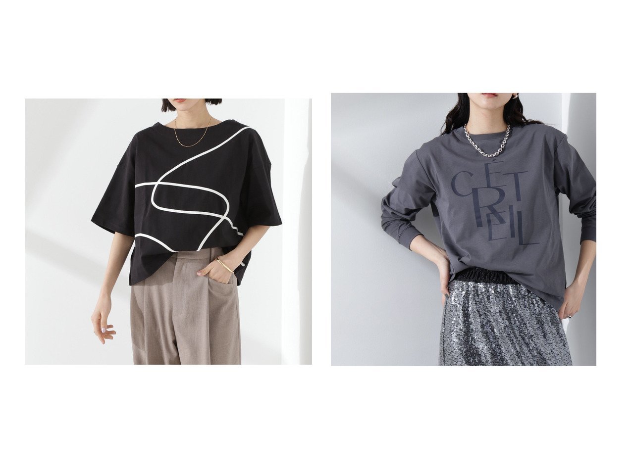 【nano universe/ナノ ユニバース】のプリントロゴロンT&コード刺繍クルーネックカットトップス おすすめ人気トレンドファッション通販アイテム インテリア・キッズ・メンズ・レディースファッション・服の通販 founy(ファニー) 　ファッション　Fashion　レディースファッション　Fashion for Women　トップス・カットソー　Cut & Sew Tops　ロングTシャツ・Tシャツ　Longline T-Shirts & Tees　春　Spring　カットソー　Cut and Sewn Top　スラックス　Slacks, Dress Pants　トレンド　Trend, Trending Now　手描き　Hand-Drawn, Illustrated　フレア　Flare, Flared　ボトム　Bottoms, Lower Wear　ワイド　Wide, Wide Fit　S/S・春夏　SS, Spring/Summer, Warm Season　夏　Summer　2025年　2025　2025春夏・S/S　Spring/Summer 2025 SS25　ブラック系　Black　ホワイト系　White　イエロー系　Yellow　ベージュ系　Beige　|ID:crp329100000221351