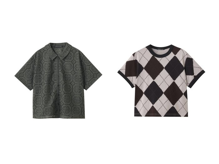 【mizuiro ind/ミズイロ インド】のargyle print T shirt シャツ&tile lace shirt シャツ おすすめ人気トレンドファッション通販アイテム 人気、トレンドファッション・服の通販 founy(ファニー) 　ファッション　Fashion　レディースファッション　Fashion for Women　トップス・カットソー　Cut & Sew Tops　シャツ・ブラウス・オフィスカジュアル　Elegant Blouses & Button-Ups　ロングTシャツ・Tシャツ　Longline T-Shirts & Tees　カットソー・ベーシックTシャツ　Cut-and-Sewn Tops / Stretch Tees & Basics　2025年　2025　2025-2026秋冬・A/W　Autumn/Winter 2025–26 AW25–26　おすすめ　Recommended / Our Picks　ショート　Short, Short Length　スリーブ　Sleeve, Long Sleeve / Short Sleeve　ベーシック　Basic, Essential　レギュラー　Regular, Standard Fit　レース　Lace, Lace Fabric　エレガント 上品　Elegant　人気　Popular, Best Seller　秋　Autumn　A/W・秋冬　Autumn/Winter　|ID:crp329100000221364