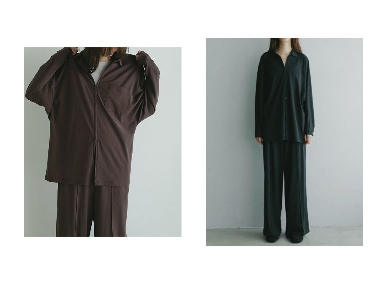 【ETRE TOKYO/エトレトウキョウ】のフロントファスナーカットシャツ&ピンタックリラクシーパンツ おすすめ人気トレンドファッション通販アイテム インテリア・キッズ・メンズ・レディースファッション・服の通販 founy(ファニー) 　ファッション　Fashion　レディースファッション　Fashion for Women　トップス・カットソー　Cut & Sew Tops　シャツ・ブラウス・オフィスカジュアル　Elegant Blouses & Button-Ups　パンツ　Pants & Trousers　カットソー　Cut and Sewn Top　ジップ　Zip, Zipper　スリーブ　Sleeve, Long Sleeve / Short Sleeve　セットアップ　Set-Up, Coordinated Outfit　トレンド　Trend, Trending Now　フロント　Front, Front Design　ロング　Long, Long-Length　新作・新入荷　New Arrivals / New In　グレー系　Gray　ブラウン系　Brown　|ID:crp329100000221396