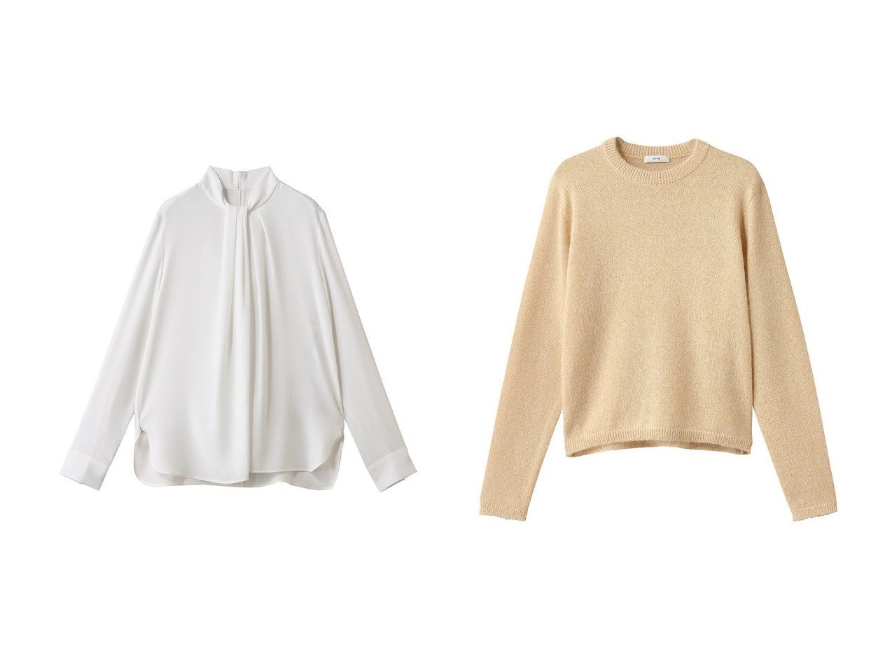 【BEIGE,/ベイジ,】のANITA(アニータ)/ブラウス&【GALLARDAGALANTE/ガリャルダガランテ】の【ATON】アルパカシルククルーネックニット おすすめ人気トレンドファッション通販アイテム インテリア・キッズ・メンズ・レディースファッション・服の通販 founy(ファニー) 　ファッション　Fashion　レディースファッション　Fashion for Women　トップス・カットソー　Cut & Sew Tops　シャツ・ブラウス・オフィスカジュアル　Elegant Blouses & Button-Ups　ニット　Knit Tops & Sweaters　カジュアルプルオーバー・ニットトップス　Pullovers & Knit Tops / Casual Pullovers　2025年　2025　2025-2026秋冬・A/W　Autumn/Winter 2025–26 AW25–26　サテン　Satin, Glossy Fabric　ジャケット　Jacket, Outerwear　スリーブ　Sleeve, Long Sleeve / Short Sleeve　ドレープ　Drape, Draping Fabric　ロング　Long, Long-Length　A/W・秋冬　Autumn/Winter　ホワイト系　White　イエロー系　Yellow　|ID:crp329100000221420