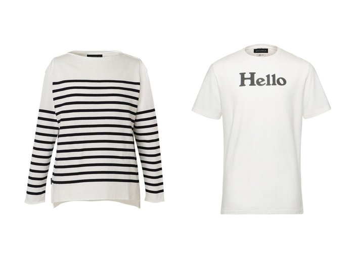 【MADISONBLUE / MEN/マディソンブルー】の【MEN】BORDER BOAT NECK PO MNS ボーダー ボートネック プルオーバー&【MEN】HELLO Tシャツ おすすめ人気トレンドファッション通販アイテム 人気、トレンドファッション・服の通販 founy(ファニー) 　ファッション　Fashion　メンズファッション　Fashion for Men　トップス・カットソー　Cut & Sew Tops　メンズシャツ　Shirts　2025年　2025　2025-2026秋冬・A/W　Autumn/Winter 2025–26 AW25–26　スリーブ　Sleeve, Long Sleeve / Short Sleeve　バスク　Basque, Basque Style　ボーダー　Border, Stripe　ロング　Long, Long-Length　エレガント 上品　Elegant　A/W・秋冬　Autumn/Winter　|ID:crp329100000221456