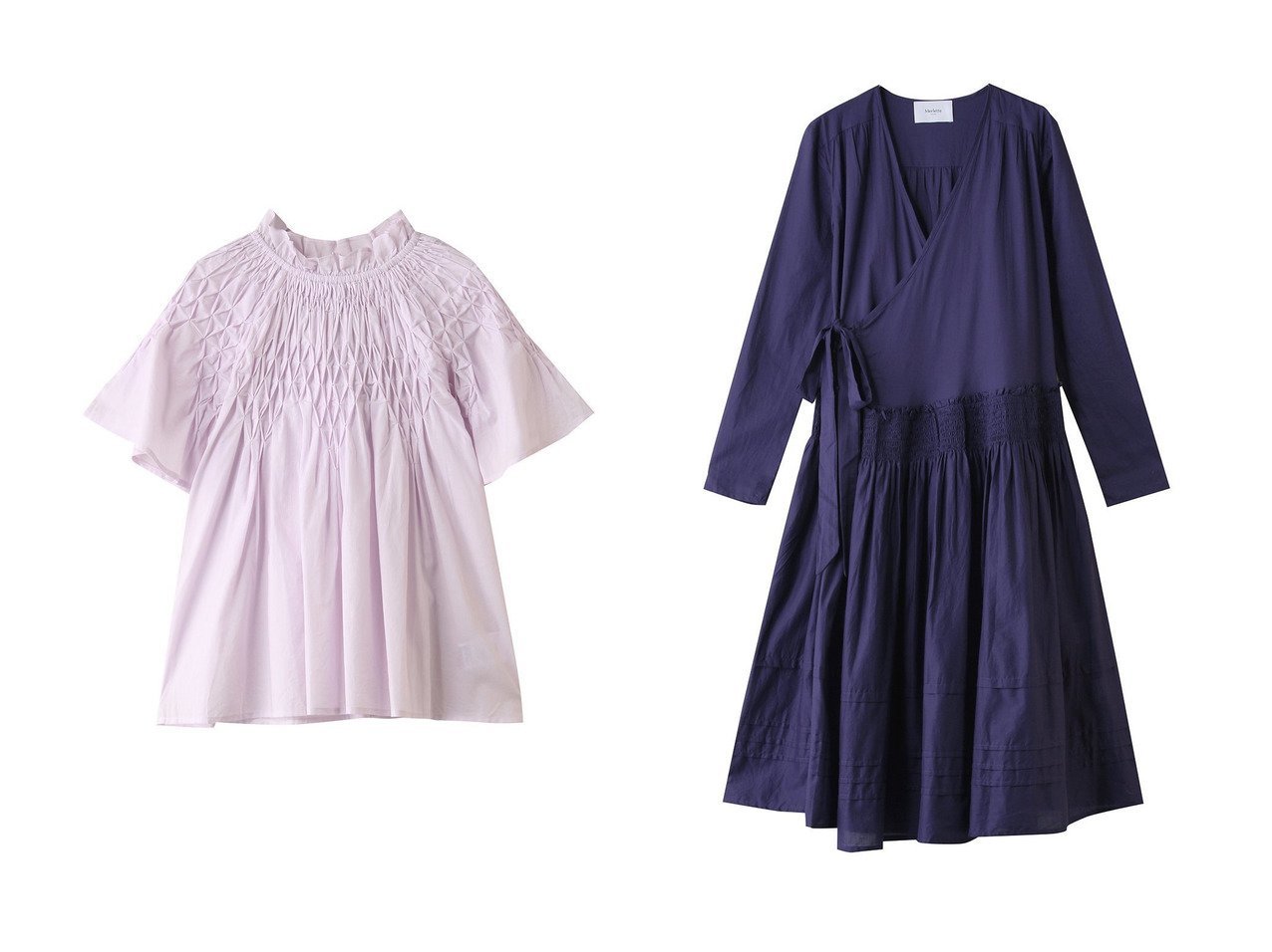 【MERLETTE/マーレット】のLILAS ローウエスト切替ギャザーラップドレス&BEJART スモッキング刺しゅう ハイネックブラウス おすすめ人気トレンドファッション通販アイテム インテリア・キッズ・メンズ・レディースファッション・服の通販 founy(ファニー) 　ファッション　Fashion　レディースファッション　Fashion for Women　トップス・カットソー　Cut & Sew Tops　シャツ・ブラウス・オフィスカジュアル　Elegant Blouses & Button-Ups　ワンピース　Dresses　フォーマル・パーティードレス・結婚式用ドレス　Elegant & Casual Dresses　チュニック　Tunic Tops & Dresses　2025年　2025　2025-2026秋冬・A/W　Autumn/Winter 2025–26 AW25–26　ギャザー　Gathered, Ruffled　ショート　Short, Short Length　スモッキング　Smocking, Gathered Stitching　スリーブ　Sleeve, Long Sleeve / Short Sleeve　センター　Center, Center Line　ハイネック　High Neck, Mock Neck　フェミニン　Feminine, Girly　フリル　Frill, Ruffle　フレア　Flare, Flared　エレガント 上品　Elegant　A/W・秋冬　Autumn/Winter　レッド系　Red　ブルー系　Blue　|ID:crp329100000221503