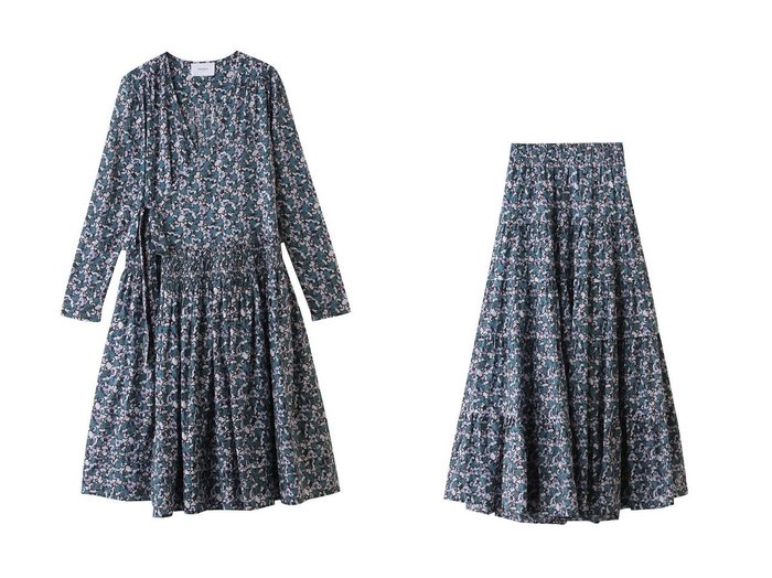 【MERLETTE/マーレット】のLILAS PRINT フラワープリント ローウエスト切替ギャザーラップドレス&HANA PRINT フラワープリント ウエストゴムティアードロングスカート おすすめ人気トレンドファッション通販アイテム インテリア・キッズ・メンズ・レディースファッション・服の通販 founy(ファニー) https://founy.com/ ファッション Fashion レディースファッション Fashion for Women ワンピース Dresses フォーマル・パーティードレス・結婚式用ドレス Elegant & Casual Dresses チュニック Tunic Tops & Dresses スカート Skirts ロングスカート Long Skirts / Maxi & Midi Skirts 2025年 2025 2025-2026秋冬・A/W Autumn/Winter 2025–26 AW25–26 ギャザー Gathered, Ruffled チュニック Tunic, Long Top ドレス Dress, One-Piece フラワー Flower, Floral プリント Print, Printed Pattern ラップ Wrap, Wrap Design リボン Ribbon, Bow 切替 Switching, Contrast Panel A/W・秋冬 Autumn/Winter |ID:crp329100000221504