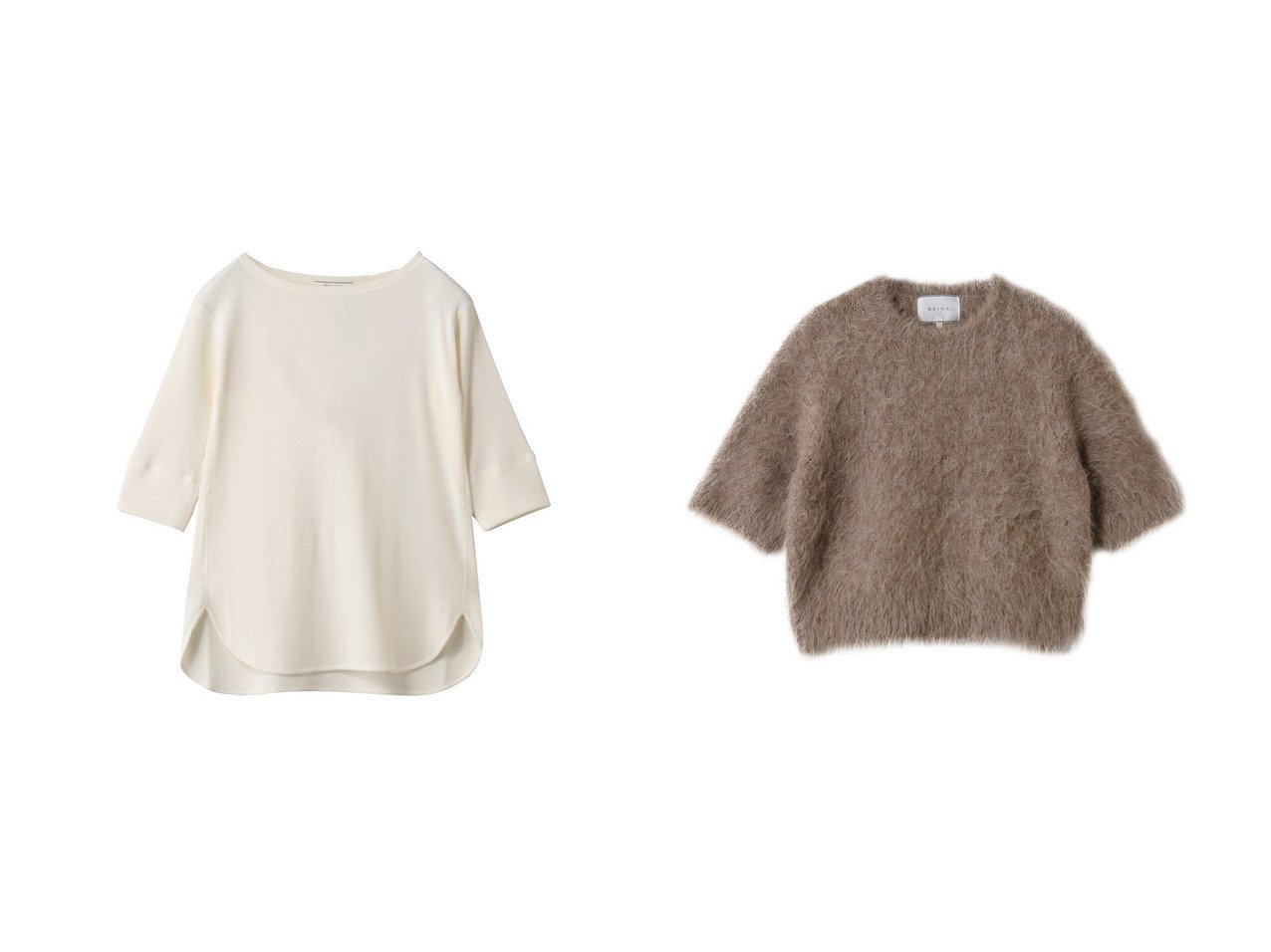 【BEIGE,/ベイジ,】の0813GLOBE(グローブ)/コットンリブ7分袖カットソー&0813SENECA(セニカ)/アルパカウールショートシャギーニット おすすめ人気トレンドファッション通販アイテム インテリア・キッズ・メンズ・レディースファッション・服の通販 founy(ファニー) 　ファッション　Fashion　レディースファッション　Fashion for Women　トップス・カットソー　Cut & Sew Tops　ニット　Knit Tops & Sweaters　カジュアルプルオーバー・ニットトップス　Pullovers & Knit Tops / Casual Pullovers　2025年　2025　2025-2026秋冬・A/W　Autumn/Winter 2025–26 AW25–26　カットソー　Cut and Sewn Top　シンプル　Simple, Minimal　スリーブ　Sleeve, Long Sleeve / Short Sleeve　ミックス　Mix, Mixed Style　ロング　Long, Long-Length　ワッフル　Waffle, Waffle Knit　A/W・秋冬　Autumn/Winter　ブラック系　Black　グレー系　Gray　|ID:crp329100000221537