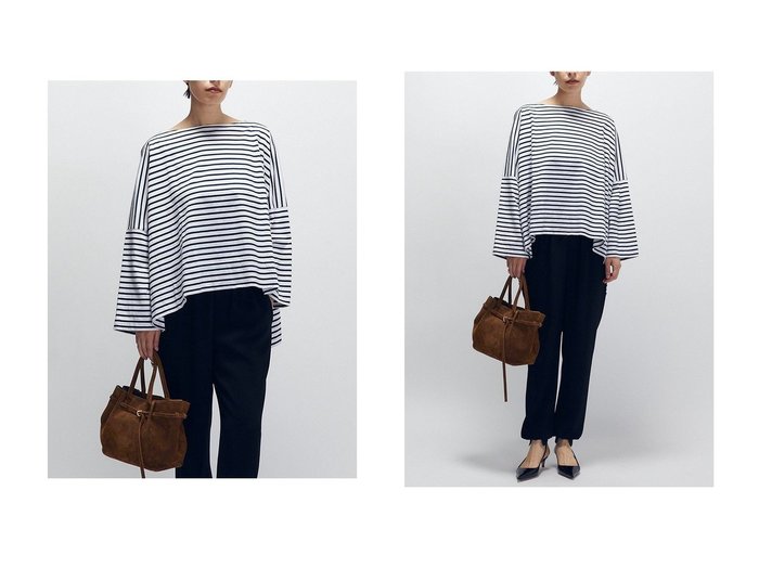 【1er Arrondissement/プルミエ アロンディスモン】の【別注】【COGTHEBIGSMOKE】 ANNA TOP ボーダートップス おすすめ人気トレンドファッション通販アイテム 人気、トレンドファッション・服の通販 founy(ファニー) 　ファッション　Fashion　レディースファッション　Fashion for Women　トップス・カットソー　Cut & Sew Tops　シャツ・ブラウス・オフィスカジュアル　Elegant Blouses & Button-Ups　ロングTシャツ・Tシャツ　Longline T-Shirts & Tees　カットソー・ベーシックTシャツ　Cut-and-Sewn Tops / Stretch Tees & Basics　コレクション　Collection, Seasonal Line　スリーブ　Sleeve, Long Sleeve / Short Sleeve　トレンド　Trend, Trending Now　長袖　Long Sleeve, Full Sleeve　ボーダー　Border, Stripe　別注　Limited Edition, Custom Order　リアル　Real, Realistic　ロング　Long, Long-Length　A/W・秋冬　Autumn/Winter　2025年　2025　2025-2026秋冬・A/W　Autumn/Winter 2025–26 AW25–26　|ID:crp329100000221539
