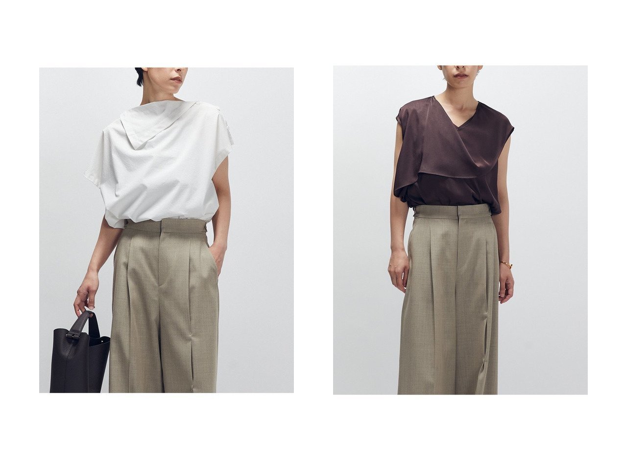 【1er Arrondissement/プルミエ アロンディスモン】のサテンドレープブラウス&コットンポリエステルライトタフタブラウス おすすめ人気トレンドファッション通販アイテム インテリア・キッズ・メンズ・レディースファッション・服の通販 founy(ファニー) 　ファッション　Fashion　レディースファッション　Fashion for Women　トップス・カットソー　Cut & Sew Tops　シャツ・ブラウス・オフィスカジュアル　Elegant Blouses & Button-Ups　2025年　2025　2025-2026秋冬・A/W　Autumn/Winter 2025–26 AW25–26　なめらか　Smooth, Silky Texture　アシンメトリー　Asymmetrical Style　ショート　Short, Short Length　スリーブ　Sleeve, Long Sleeve / Short Sleeve　タフタ　Taffeta, Structured Fabric　ドレープ　Drape, Draping Fabric　フレンチ　French, French Style　フロント　Front, Front Design　A/W・秋冬　Autumn/Winter　ホワイト系　White　ブルー系　Blue　|ID:crp329100000221581