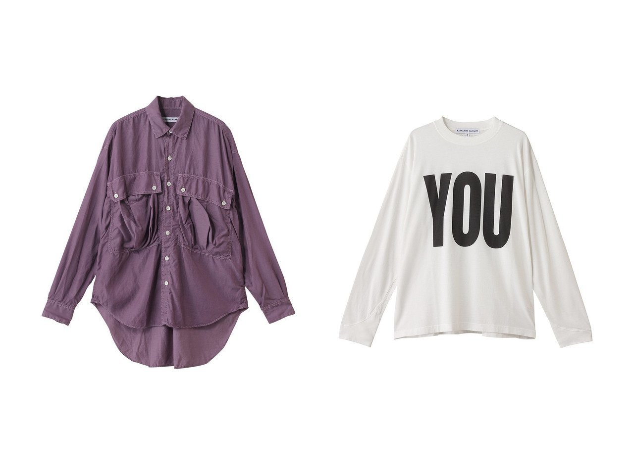 【KATHARINE HAMNETT LONDON/キャサリンハムネット】のロングスリーブ スローガンTシャツ&パラシュート ロングテールシャツ おすすめ人気トレンドファッション通販アイテム インテリア・キッズ・メンズ・レディースファッション・服の通販 founy(ファニー) 　ファッション　Fashion　レディースファッション　Fashion for Women　トップス・カットソー　Cut & Sew Tops　シャツ・ブラウス・オフィスカジュアル　Elegant Blouses & Button-Ups　ロングTシャツ・Tシャツ　Longline T-Shirts & Tees　カットソー・ベーシックTシャツ　Cut-and-Sewn Tops / Stretch Tees & Basics　2025年　2025　2025-2026秋冬・A/W　Autumn/Winter 2025–26 AW25–26　なめらか　Smooth, Silky Texture　スリーブ　Sleeve, Long Sleeve / Short Sleeve　ポケット　Pocket, Pocket Detail　ロング　Long, Long-Length　定番　Standard, Basic Item　A/W・秋冬　Autumn/Winter　羽織　Haori, Light Jacket　シンプル　Simple, Minimal　トレンド　Trend, Trending Now　リラックス　Relax, Relaxed Fit　ブラウン系　Brown　オレンジ系　Orange　パープル系　Purple　ホワイト系　White　ブラック系　Black　|ID:crp329100000221586