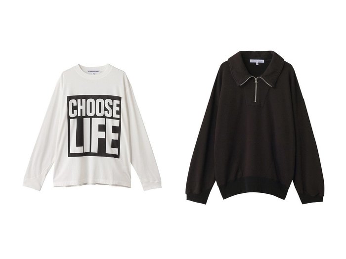 【KATHARINE HAMNETT LONDON/キャサリンハムネット】のガーメントダイ ハーフジップ スウェット プルオーバー&ロングスリーブ スローガンTシャツ おすすめ人気トレンドファッション通販アイテム 人気、トレンドファッション・服の通販 founy(ファニー) ファッション Fashion レディースファッション Fashion for Women トップス・カットソー Cut & Sew Tops シャツ・ブラウス・オフィスカジュアル Elegant Blouses & Button-Ups ロングTシャツ・Tシャツ Longline T-Shirts & Tees カットソー・ベーシックTシャツ Cut-and-Sewn Tops / Stretch Tees & Basics レディースパーカー・カジュアルフーディー Casual Hoodies & Sweatshirts カジュアルプルオーバー・ニットトップス Pullovers & Knit Tops / Casual Pullovers スウェット・クルーネックトップス Sweatshirts & Crewnecks / Relaxed Fit Sweat Tops 2025年 2025 2025-2026秋冬・A/W Autumn/Winter 2025–26 AW25–26 スリーブ Sleeve, Long Sleeve / Short Sleeve ボトム Bottoms, Lower Wear ロング Long, Long-Length A/W・秋冬 Autumn/Winter |ID:crp329100000221587