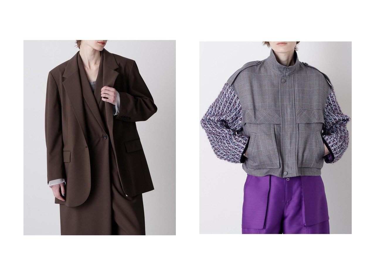 【hueLe Museum/ヒューエルミュージアム】の【hLM】レイヤードブレザー&【STUMBLY】Tweed Sleeve Stand Zip UP JK おすすめ人気トレンドファッション通販アイテム インテリア・キッズ・メンズ・レディースファッション・服の通販 founy(ファニー) 　ファッション　Fashion　レディースファッション　Fashion for Women　アウター　Coat / Outerwear Collection　レディースジャケット・軽アウター　Jackets　2025年　2025　2025-2026秋冬・A/W　Autumn/Winter 2025–26 AW25–26　オーガンジー　Organza Fabric　ジャケット　Jacket, Outerwear　ストレッチ　Stretch, Stretchy Fabric　スリーブ　Sleeve, Long Sleeve / Short Sleeve　A/W・秋冬　Autumn/Winter　ブラック系　Black　ブラウン系　Brown　ベージュ系　Beige　ブルー系　Blue　|ID:crp329100000221675
