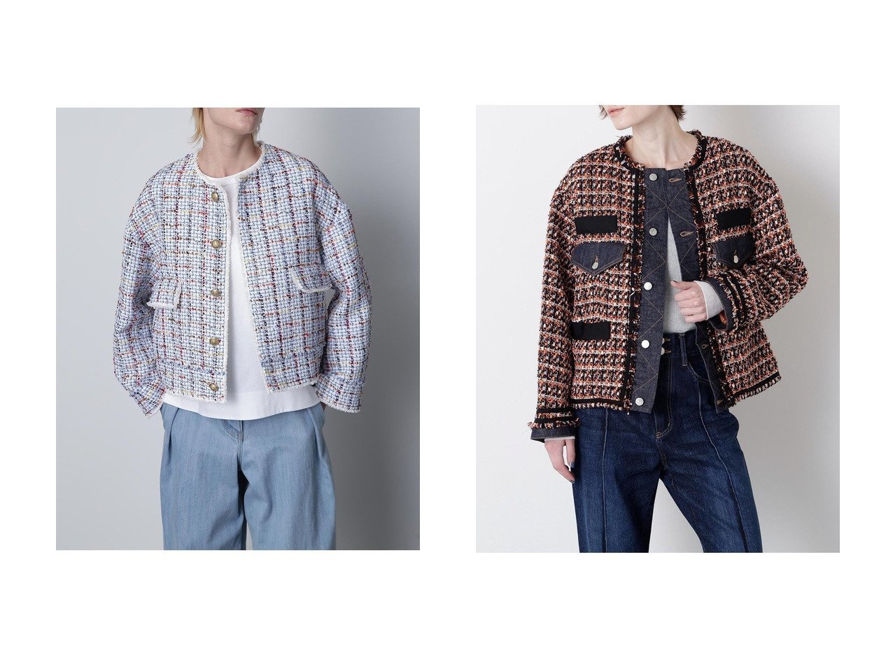 【hueLe Museum/ヒューエルミュージアム】の【STUMBLY】Denim Combi JK&【STUMBLY】Denim Combi JK おすすめ人気トレンドファッション通販アイテム インテリア・キッズ・メンズ・レディースファッション・服の通販 founy(ファニー) 　ファッション　Fashion　レディースファッション　Fashion for Women　アウター　Coat / Outerwear Collection　レディースジャケット・軽アウター　Jackets　2025年　2025　2025-2026秋冬・A/W　Autumn/Winter 2025–26 AW25–26　エレガント 上品　Elegant　ジャケット　Jacket, Outerwear　ツイード　Twill, Twill Weave　デニム　Denim, Jeans Material　ミックス　Mix, Mixed Style　リメイク　Remake, Reconstructed　A/W・秋冬　Autumn/Winter　ホワイト系　White　ブルー系　Blue　|ID:crp329100000221677
