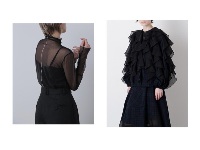 【hueLe Museum/ヒューエルミュージアム】の【STUMBLY】Sheer Jersey&【STUMBLY】Sheer Combination Pattern Blouse おすすめ人気トレンドファッション通販アイテム 人気、トレンドファッション・服の通販 founy(ファニー) ファッション Fashion レディースファッション Fashion for Women トップス・カットソー Cut & Sew Tops シャツ・ブラウス・オフィスカジュアル Elegant Blouses & Button-Ups ロングTシャツ・Tシャツ Longline T-Shirts & Tees カットソー・ベーシックTシャツ Cut-and-Sewn Tops / Stretch Tees & Basics 2025年 2025 2025-2026秋冬・A/W Autumn/Winter 2025–26 AW25–26 カットソー Cut and Sewn Top シアー Sheer, See-Through スリーブ Sleeve, Long Sleeve / Short Sleeve センター Center, Center Line ハイネック High Neck, Mock Neck バランス Balance, Style Balance ロング Long, Long-Length 再入荷 Restock / Back in Stock A/W・秋冬 Autumn/Winter オーガンジー Organza Fabric チェック Check, Plaid, Tartan プリント Print, Printed Pattern ラッフル Ruffle, Frill エレガント 上品 Elegant 無地 Plain, Solid Color 軽量 Lightweight, Ultra Light |ID:crp329100000221684