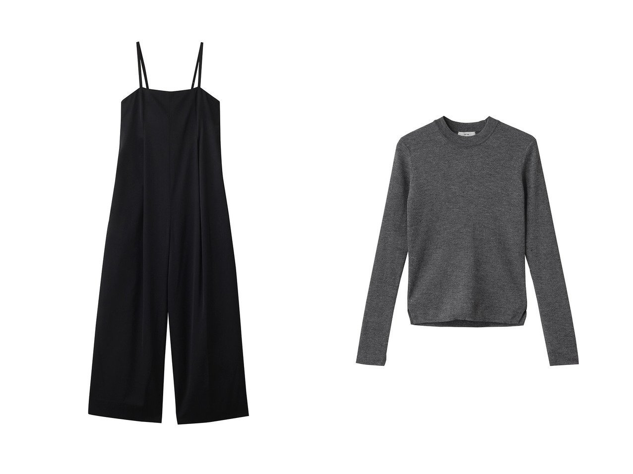 【ATON/エイトン】のRAMIE WOOL リブモックネックセーター&WOOL SATIN ストレッチ ジャンプスーツ おすすめ人気トレンドファッション通販アイテム インテリア・キッズ・メンズ・レディースファッション・服の通販 founy(ファニー) 　ファッション　Fashion　レディースファッション　Fashion for Women　パンツ　Pants & Trousers　トップス・カットソー　Cut & Sew Tops　ニット　Knit Tops & Sweaters　カジュアルプルオーバー・ニットトップス　Pullovers & Knit Tops / Casual Pullovers　2025年　2025　2025-2026秋冬・A/W　Autumn/Winter 2025–26 AW25–26　サテン　Satin, Glossy Fabric　シェイプ　Shape, Slim Fit　ストレッチ　Stretch, Stretchy Fabric　スーツ　Suit, Formalwear　フェミニン　Feminine, Girly　ラップ　Wrap, Wrap Design　ロング　Long, Long-Length　A/W・秋冬　Autumn/Winter　ブラック系　Black　ベージュ系　Beige　グリーン系　Green　グレー系　Gray　|ID:crp329100000221806