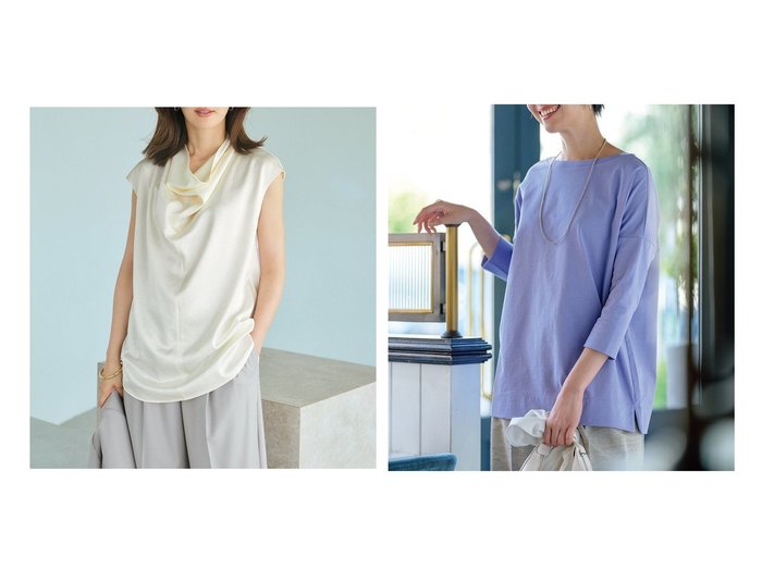 【DoCLASSE/ドゥクラッセ】のストレッチサテン・ドレープネックブラウス&高密度シルコットン・7分袖Tシャツ/63cm丈 おすすめ人気トレンドファッション通販アイテム 人気、トレンドファッション・服の通販 founy(ファニー) ファッション Fashion レディースファッション Fashion for Women トップス・カットソー Cut & Sew Tops シャツ・ブラウス・オフィスカジュアル Elegant Blouses & Button-Ups ロングTシャツ・Tシャツ Longline T-Shirts & Tees カットソー・ベーシックTシャツ Cut-and-Sewn Tops / Stretch Tees & Basics 新作・新入荷 New Arrivals / New In おすすめ Recommended / Our Picks なめらか Smooth, Silky Texture カットソー Cut and Sewn Top シルケット Silket, Silky Cotton シンプル Simple, Minimal フォルム Silhouette, Form ワイド Wide, Wide Fit エレガント 上品 Elegant サテン Satin, Glossy Fabric ストレッチ Stretch, Stretchy Fabric ドレープ Drape, Draping Fabric ハイネック High Neck, Mock Neck 冬 Winter / This Winter 秋 Autumn |ID:crp329100000221846