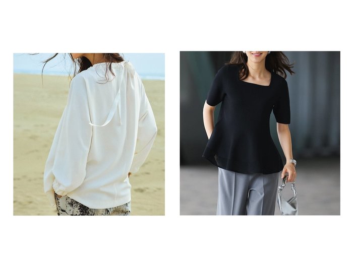 【DoCLASSE/ドゥクラッセ】のジョーゼット・バックリボンギャザーブラウス&構築ニット・裾メッシュペプラムトップス おすすめ人気トレンドファッション通販アイテム 人気、トレンドファッション・服の通販 founy(ファニー) ファッション Fashion レディースファッション Fashion for Women トップス・カットソー Cut & Sew Tops シャツ・ブラウス・オフィスカジュアル Elegant Blouses & Button-Ups ニット Knit Tops & Sweaters 新作・新入荷 New Arrivals / New In ギャザー Gathered, Ruffled シンプル Simple, Minimal ジョーゼット Georgette, Semi-Sheer Fabric ドレープ Drape, Draping Fabric フェミニン Feminine, Girly リボン Ribbon, Bow エレガント 上品 Elegant ビジネス 仕事 通勤 Business / Work / Commuting サマー Summer, Summer Style スクエア Square, Square Shape フォルム Silhouette, Form メッシュ Mesh, Net Fabric |ID:crp329100000221854