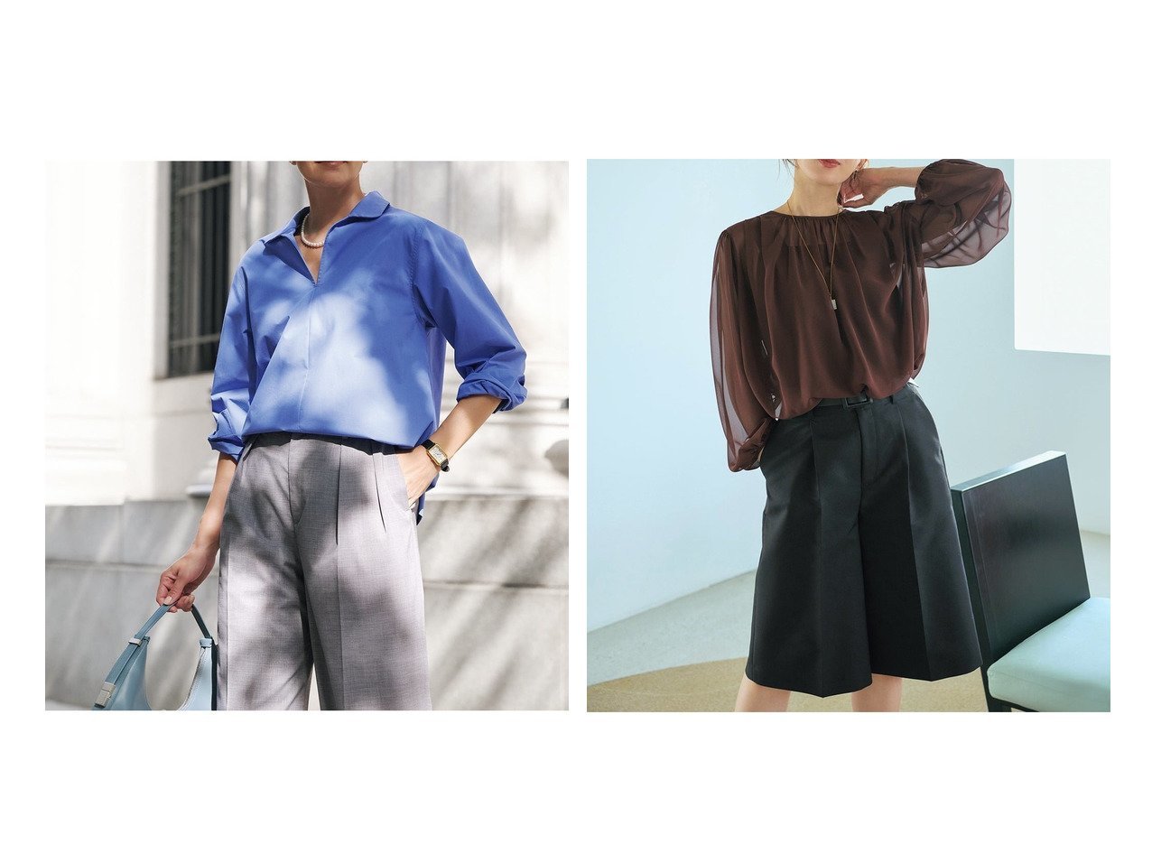 【DoCLASSE/ドゥクラッセ】のラウンドカラー・スキッパーシャツ&シアージョーゼット・ギャザーブラウス おすすめ人気トレンドファッション通販アイテム インテリア・キッズ・メンズ・レディースファッション・服の通販 founy(ファニー) 　ファッション　Fashion　レディースファッション　Fashion for Women　トップス・カットソー　Cut & Sew Tops　シャツ・ブラウス・オフィスカジュアル　Elegant Blouses & Button-Ups　新作・新入荷　New Arrivals / New In　カフス　Cuff Design　スキッパー　Skipper, Open Collar　おすすめ　Recommended / Our Picks　ギャザー　Gathered, Ruffled　スリーブ　Sleeve, Long Sleeve / Short Sleeve　トレンド　Trend, Trending Now　ベスト　Vest, Waistcoat　今季　This Season, Current Season　A/W・秋冬　Autumn/Winter　ブルー系　Blue　ホワイト系　White　ブラウン系　Brown　ブラック系　Black　|ID:crp329100000221857