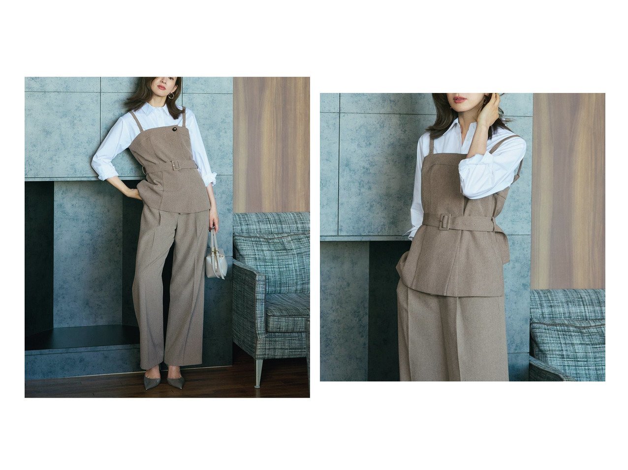 【DoCLASSE/ドゥクラッセ】のグラシエツイル・タックセミワイドパンツ&グラシエツイル・シャツドッキングビスチェ おすすめ人気トレンドファッション通販アイテム インテリア・キッズ・メンズ・レディースファッション・服の通販 founy(ファニー) 　ファッション　Fashion　レディースファッション　Fashion for Women　パンツ　Pants & Trousers　トップス・カットソー　Cut & Sew Tops　シャツ・ブラウス・オフィスカジュアル　Elegant Blouses & Button-Ups　ビスチェ　Bustiers & Corset Tops / Layered Bustier Style　新作・新入荷　New Arrivals / New In　シンプル　Simple, Minimal　センター　Center, Center Line　ワイド　Wide, Wide Fit　ビジネス 仕事 通勤　Business / Work / Commuting　洗える　Machine Washable　キャミソール　Camisole, Spaghetti Strap Top　セットアップ　Set-Up, Coordinated Outfit　トレンド　Trend, Trending Now　ビスチェ　Bustier, Corset Top　今季　This Season, Current Season　A/W・秋冬　Autumn/Winter　グレー系　Gray　ベージュ系　Beige　|ID:crp329100000221858