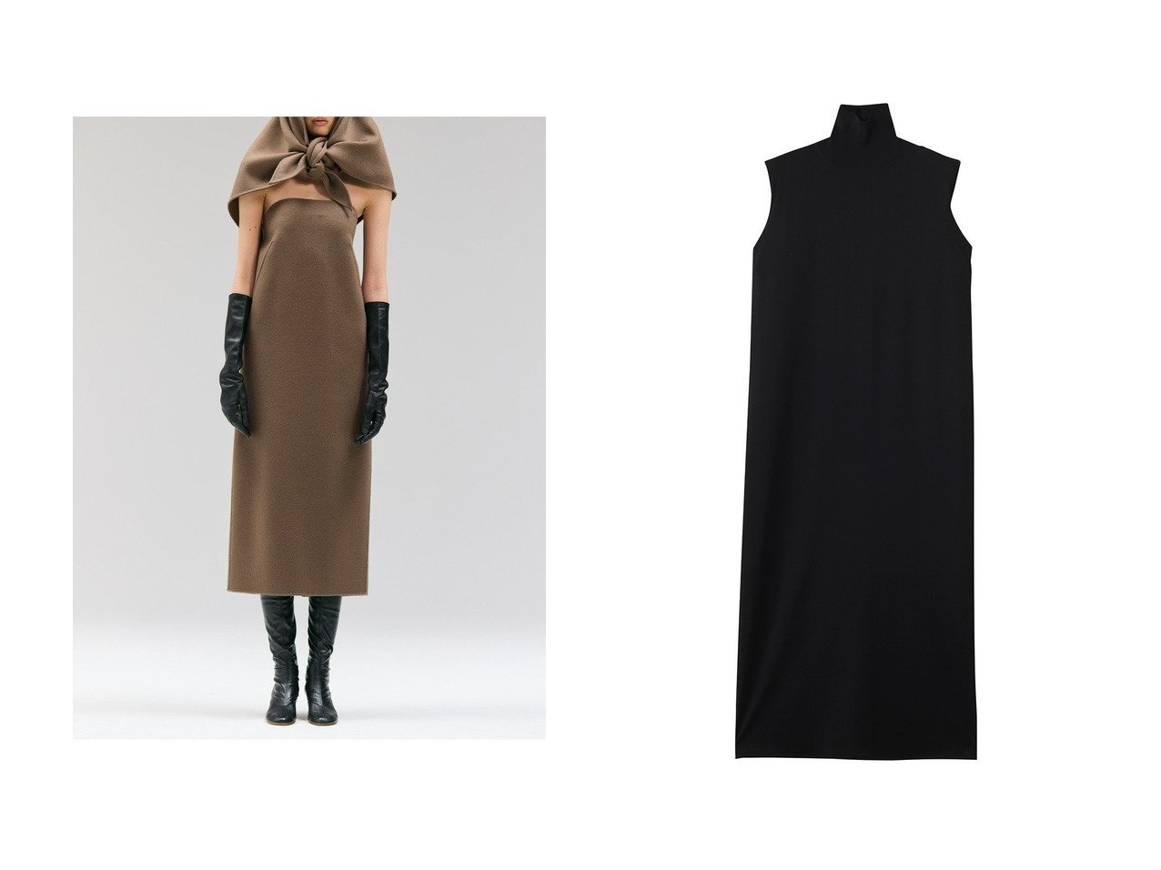【SCEARN/セアン】のLUSTROUS SYNTHETIC KNIT&WOOLSPIBER DOUBLE FACE ドレス・ワンピース おすすめ人気トレンドファッション通販アイテム インテリア・キッズ・メンズ・レディースファッション・服の通販 founy(ファニー) 　ファッション　Fashion　レディースファッション　Fashion for Women　ワンピース　Dresses　フォーマル・パーティードレス・結婚式用ドレス　Elegant & Casual Dresses　チュニック　Tunic Tops & Dresses　2025年　2025　2025-2026秋冬・A/W　Autumn/Winter 2025–26 AW25–26　ジャケット　Jacket, Outerwear　チュニック　Tunic, Long Top　ドレス　Dress, One-Piece　ハイネック　High Neck, Mock Neck　パーティ　Party, Party Style　ロング　Long, Long-Length　A/W・秋冬　Autumn/Winter　ブラック系　Black　ブラウン系　Brown　|ID:crp329100000221899