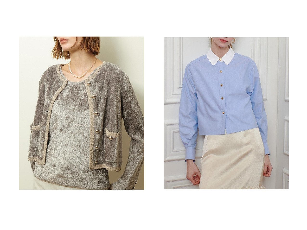 【allureville/アルアバイル】の【LOULOU WILLOUGHBY】クレリックシャツ&ベロアニットジャケット おすすめ人気トレンドファッション通販アイテム インテリア・キッズ・メンズ・レディースファッション・服の通販 founy(ファニー) 　ファッション　Fashion　レディースファッション　Fashion for Women　アウター　Coat / Outerwear Collection　レディースジャケット・軽アウター　Jackets　トップス・カットソー　Cut & Sew Tops　シャツ・ブラウス・オフィスカジュアル　Elegant Blouses & Button-Ups　2025年　2025　2025-2026秋冬・A/W　Autumn/Winter 2025–26 AW25–26　おすすめ　Recommended / Our Picks　アンサンブル　Ensemble Set　インナー　Innerwear　ジャケット　Jacket, Outerwear　タンク　Tank Top, Sleeveless Top　ベルベット　Velvet, Velvety　ベロア　Velour, Soft Velvet　A/W・秋冬　Autumn/Winter　グレー系　Gray　ブルー系　Blue　|ID:crp329100000221904