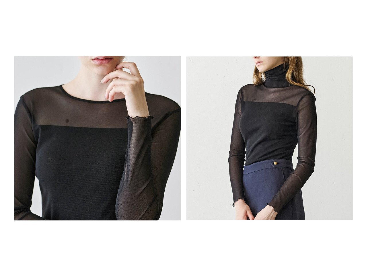 【DoCLASSE/ドゥクラッセ】のストレッチオーガンジー・ハイネックトップス&ストレッチオーガンジー・クルーネックトップス おすすめ人気トレンドファッション通販アイテム インテリア・キッズ・メンズ・レディースファッション・服の通販 founy(ファニー) 　ファッション　Fashion　レディースファッション　Fashion for Women　トップス・カットソー　Cut & Sew Tops　カットソー・ベーシックTシャツ　Cut-and-Sewn Tops / Stretch Tees & Basics　新作・新入荷　New Arrivals / New In　オーガンジー　Organza Fabric　カットソー　Cut and Sewn Top　シアー　Sheer, See-Through　ジャケット　Jacket, Outerwear　ストレッチ　Stretch, Stretchy Fabric　デコルテ　Décolleté, Neckline　エレガント 上品　Elegant　ブラック系　Black　|ID:crp329100000221924