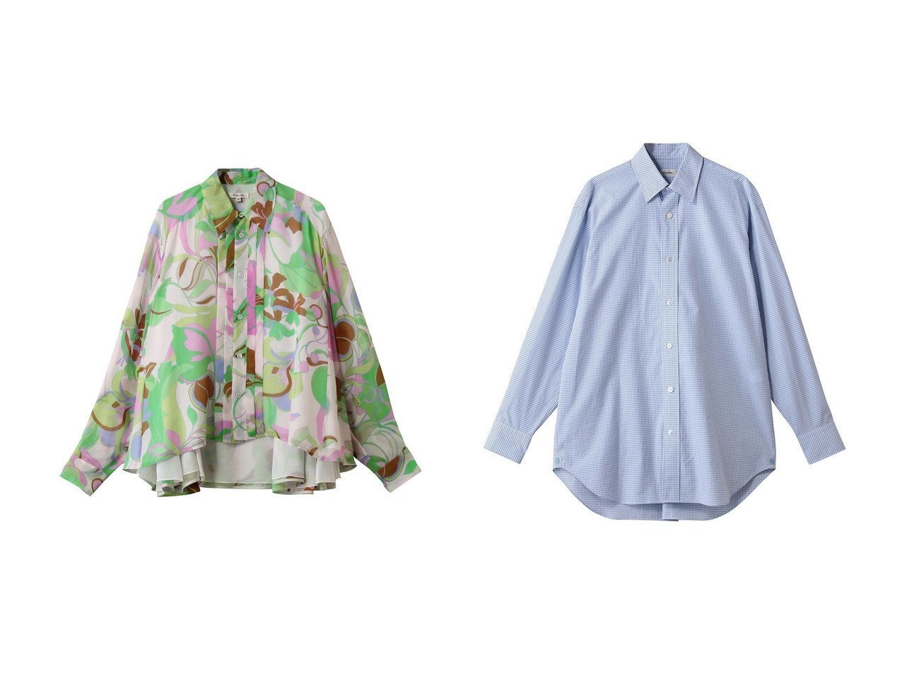 【BLAMINK/ブラミンク】のチェックレギュラーシャツ&フラワープリントロングスリーブブラウス おすすめ人気トレンドファッション通販アイテム インテリア・キッズ・メンズ・レディースファッション・服の通販 founy(ファニー) 　ファッション　Fashion　レディースファッション　Fashion for Women　トップス・カットソー　Cut & Sew Tops　シャツ・ブラウス・オフィスカジュアル　Elegant Blouses & Button-Ups　花柄・フラワープリント・モチーフ　Floral Prints & Motifs / Flower Pattern Tops　2025年　2025　2025-2026秋冬・A/W　Autumn/Winter 2025–26 AW25–26　クラシカル　Classical, Vintage-Inspired　スリーブ　Sleeve, Long Sleeve / Short Sleeve　フラワー　Flower, Floral　フレア　Flare, Flared　プリント　Print, Printed Pattern　ロング　Long, Long-Length　A/W・秋冬　Autumn/Winter　ホワイト系　White　ブルー系　Blue　|ID:crp329100000221943