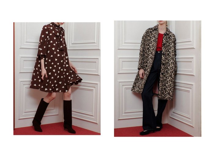【allureville/アルアバイル】の【LOULOU WILLOUGHBY】デシンハートプリントフラッパーワンピース&【LOULOU WILLOUGHBY】ARGENTIレオパードジャガードコート おすすめ人気トレンドファッション通販アイテム 人気、トレンドファッション・服の通販 founy(ファニー) ファッション Fashion レディースファッション Fashion for Women ワンピース Dresses チュニック Tunic Tops & Dresses アウター Coat / Outerwear Collection コート・ロングコート・ピーコート Long Coats, Peacoats & More 2025年 2025 2025-2026秋冬・A/W Autumn/Winter 2025–26 AW25–26 チュニック Tunic, Long Top フェミニン Feminine, Girly フリル Frill, Ruffle プリント Print, Printed Pattern リボン Ribbon, Bow A/W・秋冬 Autumn/Winter |ID:crp329100000221946