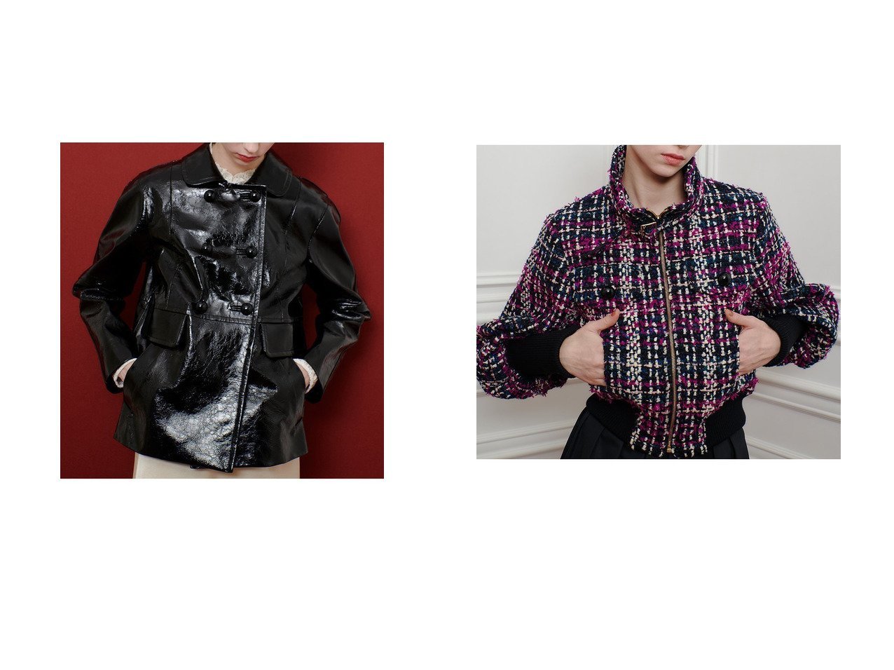 【allureville/アルアバイル】の【LOULOU WILLOUGHBY】クラッシュエナメルレザーブルゾン&【LOULOU WILLOUGHBY】CLARENSONツイードブルゾン おすすめ人気トレンドファッション通販アイテム インテリア・キッズ・メンズ・レディースファッション・服の通販 founy(ファニー) 　ファッション　Fashion　レディースファッション　Fashion for Women　アウター　Coat / Outerwear Collection　レディースジャケット・軽アウター　Jackets　ブルゾンジャケット・スポーティアウター　Blouson Jackets　2025年　2025　2025-2026秋冬・A/W　Autumn/Winter 2025–26 AW25–26　エナメル　Patent Leather　クラッシュ　Distressed, Crashed Style　ジャケット　Jacket, Outerwear　ブルゾン　Blouson, Bomber Jacket　ポケット　Pocket, Pocket Detail　今季　This Season, Current Season　A/W・秋冬　Autumn/Winter　ブラック系　Black　パープル系　Purple　|ID:crp329100000221947