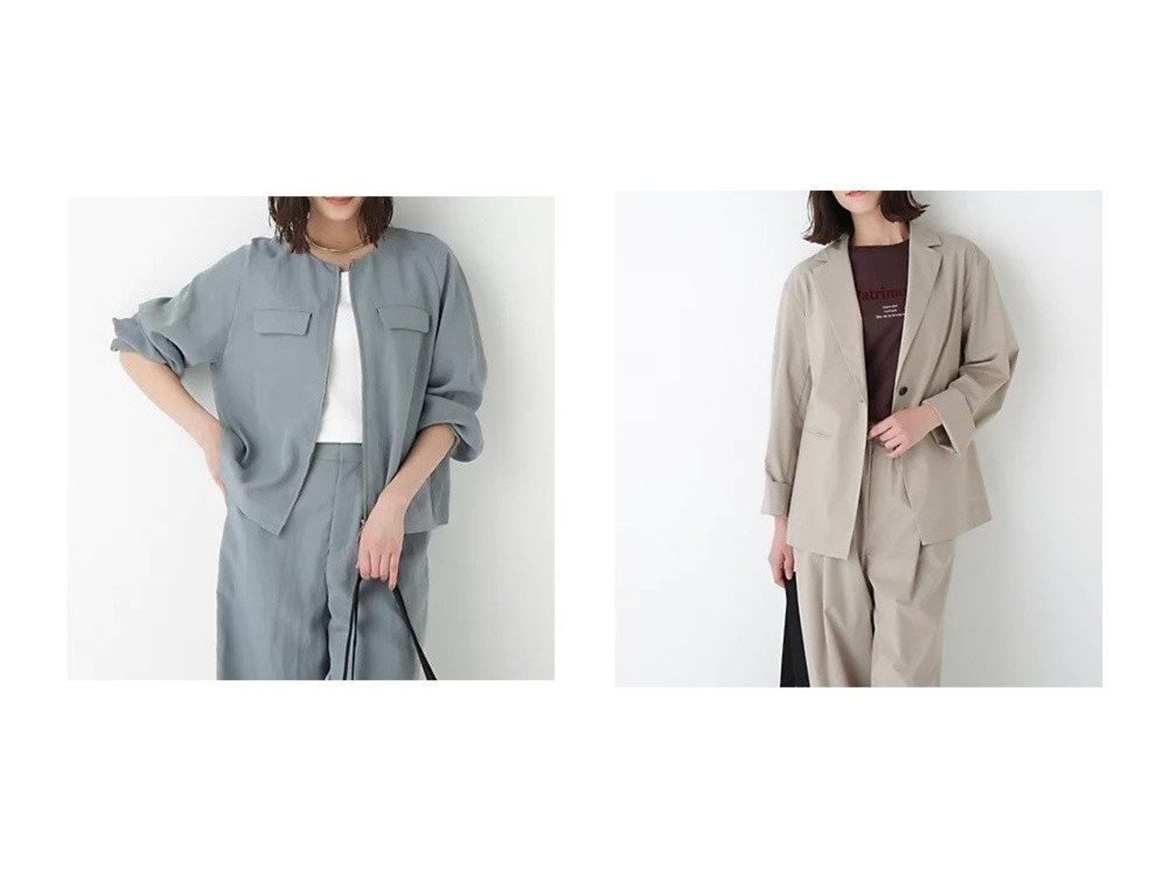 【HUMAN WOMAN/ヒューマンウーマン】のクルーネックショートブルゾン&TR TCポプリンストレッチボックステーラードジャケット おすすめ人気トレンドファッション通販アイテム インテリア・キッズ・メンズ・レディースファッション・服の通販 founy(ファニー) 　ファッション　Fashion　レディースファッション　Fashion for Women　アウター　Coat / Outerwear Collection　ブルゾンジャケット・スポーティアウター　Blouson Jackets　レディースジャケット・軽アウター　Jackets　テーラードジャケット / 通勤・きれいめスタイル　Tailored Jackets & Blazers　おすすめ　Recommended / Our Picks　スタンダード　Standard, Basic　セットアップ　Set-Up, Coordinated Outfit　フラップ　Flap, Flap Pocket　ブルゾン　Blouson, Bomber Jacket　ポケット　Pocket, Pocket Detail　ヴィンテージ　Vintage Style　カーディガン　Cardigan, Knitwear　サマー　Summer, Summer Style　ブロード　Broadcloth, Fine Cotton　ボックス　Boxy, Box Shape　ブラウン系　Brown　グレー系　Gray　ブルー系　Blue　ベージュ系　Beige　|ID:crp329100000221970