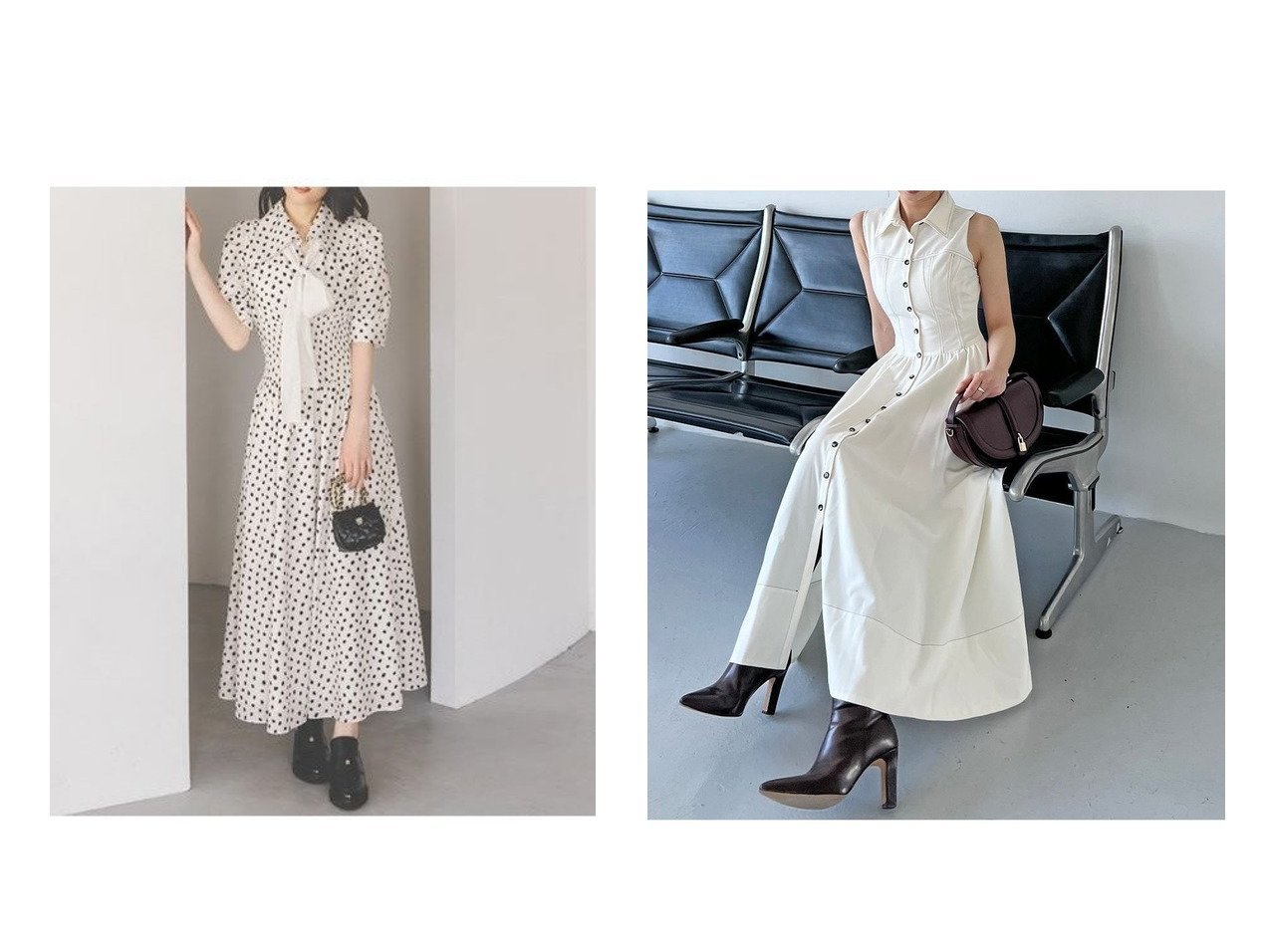 【SNIDEL/スナイデル】のドットボウタイシャツワンピース&Sustainableコルセットディテールシャツワンピース おすすめ人気トレンドファッション通販アイテム インテリア・キッズ・メンズ・レディースファッション・服の通販 founy(ファニー) 　ファッション　Fashion　レディースファッション　Fashion for Women　ワンピース　Dresses　シャツワンピース / 1枚で着映えコーデ　Shirt Dresses　ウェーブ　Wavy Pattern　エレガント 上品　Elegant　カーディガン　Cardigan, Knitwear　クラシカル　Classical, Vintage-Inspired　シャーリング　Shirring, Ruched　ジャケット　Jacket, Outerwear　スマート　Smart, Elegant　とろみ　Fluid, Flowy Fabric　ドット　Polka Dot, Dot Pattern　フロント　Front, Front Design　リボン　Ribbon, Bow　おすすめ　Recommended / Our Picks　|ID:crp329100000221973