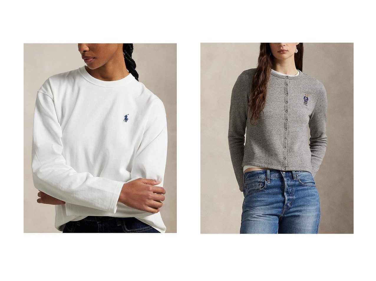 【RALPH LAUREN/ラルフローレン】の【POLO RALPH LAUREN】Polo ベア フレンチ テリー カーディガン&【POLO RALPH LAUREN】コットン ジャージー ロングスリーブ Tシャツ おすすめ人気トレンドファッション通販アイテム インテリア・キッズ・メンズ・レディースファッション・服の通販 founy(ファニー) 　ファッション　Fashion　レディースファッション　Fashion for Women　トップス・カットソー　Cut & Sew Tops　シャツ・ブラウス・オフィスカジュアル　Elegant Blouses & Button-Ups　ロングTシャツ・Tシャツ　Longline T-Shirts & Tees　カットソー・ベーシックTシャツ　Cut-and-Sewn Tops / Stretch Tees & Basics　カーディガン・羽織り　Layered Style Cardigans　2025年　2025　2025-2026秋冬・A/W　Autumn/Winter 2025–26 AW25–26　スリーブ　Sleeve, Long Sleeve / Short Sleeve　フィット　Fit, Slim Fit　ベーシック　Basic, Essential　ロング　Long, Long-Length　A/W・秋冬　Autumn/Winter　長袖　Long Sleeve, Full Sleeve　カーディガン　Cardigan, Knitwear　スタイリッシュ　Stylish, Fashionable　フレンチ　French, French Style　ホワイト系　White　グレー系　Gray　|ID:crp329100000222038