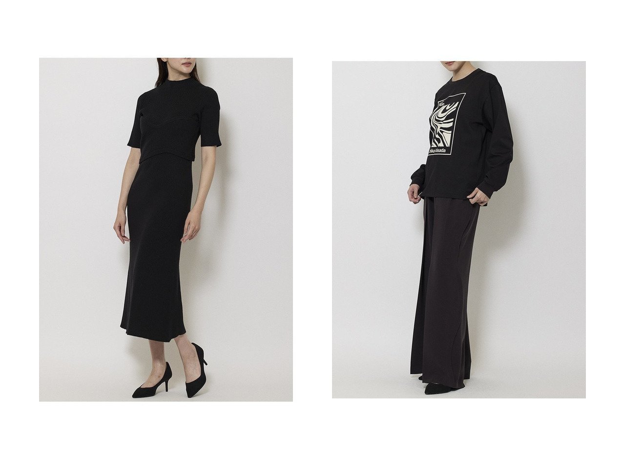 【mila schon by chika kisada/ミラ ショーン バイ チカ キサダ】のMBYCグラフィック ロングスリーブTシャツ&レイヤード リブニットワンピース おすすめ人気トレンドファッション通販アイテム インテリア・キッズ・メンズ・レディースファッション・服の通販 founy(ファニー) 　ファッション　Fashion　レディースファッション　Fashion for Women　ワンピース　Dresses　ニットワンピース　Knit Dresses　チュニック　Tunic Tops & Dresses　トップス・カットソー　Cut & Sew Tops　シャツ・ブラウス・オフィスカジュアル　Elegant Blouses & Button-Ups　ロングTシャツ・Tシャツ　Longline T-Shirts & Tees　カットソー・ベーシックTシャツ　Cut-and-Sewn Tops / Stretch Tees & Basics　2025年　2025　2025-2026秋冬・A/W　Autumn/Winter 2025–26 AW25–26　チュニック　Tunic, Long Top　チューブ　Tube, Tube Top　フレア　Flare, Flared　ロング　Long, Long-Length　A/W・秋冬　Autumn/Winter　グリーン系　Green　ブラック系　Black　|ID:crp329100000222071