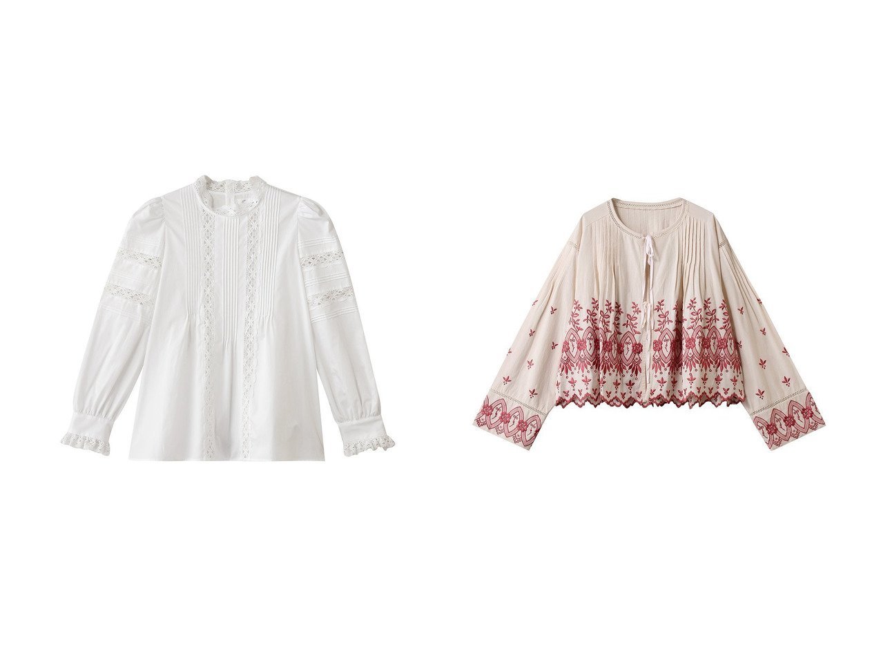 【Bilitis dix-sept ans/ビリティス ディセッタン】のレースハイネックブラウス&【NE QUITTEZ PAS/ヌキテパ】のCRIMP COTTON ANGLAISE エンブロイダリー トップ おすすめ人気トレンドファッション通販アイテム インテリア・キッズ・メンズ・レディースファッション・服の通販 founy(ファニー) 　ファッション　Fashion　レディースファッション　Fashion for Women　トップス・カットソー　Cut & Sew Tops　シャツ・ブラウス・オフィスカジュアル　Elegant Blouses & Button-Ups　2025年　2025　2025-2026秋冬・A/W　Autumn/Winter 2025–26 AW25–26　スラックス　Slacks, Dress Pants　スリーブ　Sleeve, Long Sleeve / Short Sleeve　デニム　Denim, Jeans Material　ハイネック　High Neck, Mock Neck　フェミニン　Feminine, Girly　フレア　Flare, Flared　レース　Lace, Lace Fabric　ロング　Long, Long-Length　A/W・秋冬　Autumn/Winter　ホワイト系　White　|ID:crp329100000222089