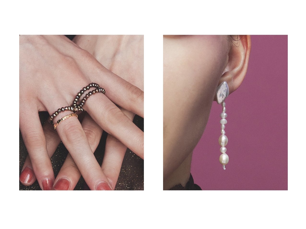 【les bonbon/ルボンボン】のconation pearl リング&sissi deco ピアス おすすめ人気トレンドファッション通販アイテム インテリア・キッズ・メンズ・レディースファッション・服の通販 founy(ファニー) 　ファッション　Fashion　レディースファッション　Fashion for Women　ジュエリー　Jewelry　ファッションリング　Fashion Rings　イヤリング・フープ・ドロップタイプ　Hoop, Drop & Clip Earrings　2025年　2025　2025-2026秋冬・A/W　Autumn/Winter 2025–26 AW25–26　エレガント 上品　Elegant　パール　Pearl, Pearl Accent　A/W・秋冬　Autumn/Winter　ホワイト系　White　ブルー系　Blue　ブラウン系　Brown　|ID:crp329100000222102