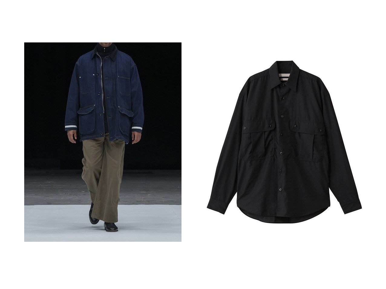 【YOKE / MEN/ヨーク】の【MEN】ウール ナイロン ワーク シャツ&【MEN】デニム カバーオール ハーフ コート おすすめ人気トレンドファッション通販アイテム インテリア・キッズ・メンズ・レディースファッション・服の通販 founy(ファニー) 　ファッション　Fashion　メンズファッション　Fashion for Men　2025年　2025　2025-2026秋冬・A/W　Autumn/Winter 2025–26 AW25–26　インディゴ　Indigo Denim　コーデュロイ　Corduroy, Cord Fabric　ショート　Short, Short Length　ジャケット　Jacket, Outerwear　デニム　Denim, Jeans Material　ハーフ　Half, Half-Length　バランス　Balance, Style Balance　モダン　Modern, Contemporary　ヴィンテージ　Vintage Style　A/W・秋冬　Autumn/Winter　スリーブ　Sleeve, Long Sleeve / Short Sleeve　タフタ　Taffeta, Structured Fabric　ポケット　Pocket, Pocket Detail　ロング　Long, Long-Length　ワーク　Workwear, Utility Style　羽織　Haori, Light Jacket　ブラック系　Black　|ID:crp329100000222107