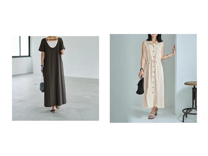 【STYLE DELI/スタイルデリ】の【LUXE】ノースリドロストシャツワンピース&半袖Vネックカットソーワンピース おすすめ人気トレンドファッション通販アイテム 人気、トレンドファッション・服の通販 founy(ファニー) ファッション Fashion レディースファッション Fashion for Women ワンピース Dresses シャツワンピース / 1枚で着映えコーデ Shirt Dresses インナー Innerwear カットソー Cut and Sewn Top カーディガン Cardigan, Knitwear ジャケット Jacket, Outerwear スリット Slit, Slit Detail デコルテ Décolleté, Neckline 定番 Standard, Basic Item ブルゾン Blouson, Bomber Jacket ポケット Pocket, Pocket Detail 半袖 Short Sleeve, Half Sleeve ランダム Random, Irregular ループ Loop, Loop Knit ロング Long, Long-Length 夏 Summer |ID:crp329100000222110