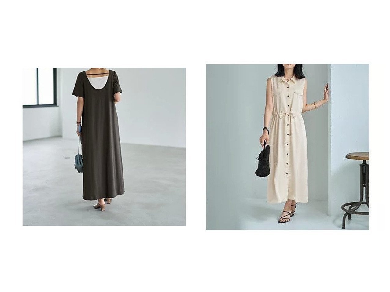 【STYLE DELI/スタイルデリ】の【LUXE】ノースリドロストシャツワンピース&半袖Vネックカットソーワンピース おすすめ人気トレンドファッション通販アイテム インテリア・キッズ・メンズ・レディースファッション・服の通販 founy(ファニー) 　ファッション　Fashion　レディースファッション　Fashion for Women　ワンピース　Dresses　シャツワンピース / 1枚で着映えコーデ　Shirt Dresses　インナー　Innerwear　カットソー　Cut and Sewn Top　カーディガン　Cardigan, Knitwear　ジャケット　Jacket, Outerwear　スリット　Slit, Slit Detail　デコルテ　Décolleté, Neckline　定番　Standard, Basic Item　ブルゾン　Blouson, Bomber Jacket　ポケット　Pocket, Pocket Detail　半袖　Short Sleeve, Half Sleeve　ランダム　Random, Irregular　ループ　Loop, Loop Knit　ロング　Long, Long-Length　夏　Summer　ブラック系　Black　ホワイト系　White　|ID:crp329100000222110
