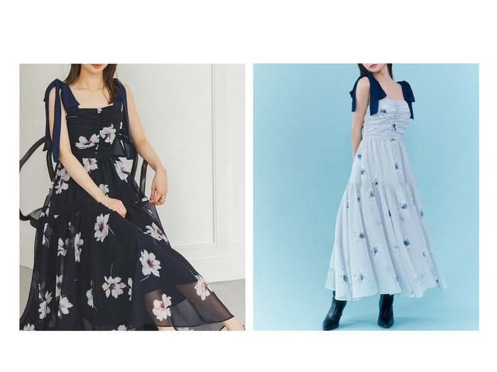 【SNIDEL/スナイデル】の【FLOWER COLLECTION】プリントショルダーリボンワンピース おすすめ人気トレンドファッション通販アイテム 人気、トレンドファッション・服の通販 founy(ファニー) ファッション Fashion レディースファッション Fashion for Women ワンピース Dresses イエロー Yellow シフォン Chiffon, Lightweight Fabric シャーリング Shirring, Ruched フィット Fit, Slim Fit プリント Print, Printed Pattern マーガレット Marguerite, Daisy Pattern ミックス Mix, Mixed Style 無地 Plain, Solid Color リボン Ribbon, Bow おすすめ Recommended / Our Picks エレガント 上品 Elegant |ID:crp329100000222123